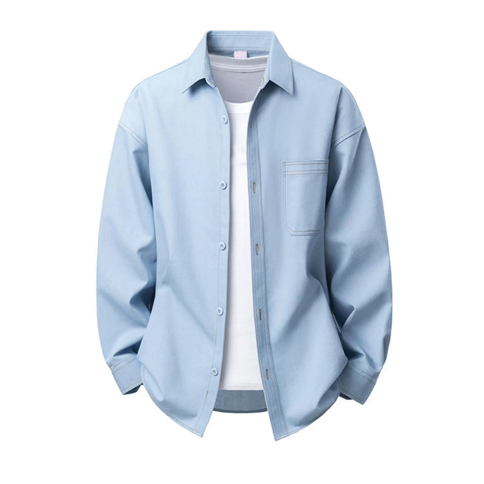 Generisch Camicia in jeans da uomo a maniche lunghe con bottoni e tasca sul petto - immagine 6