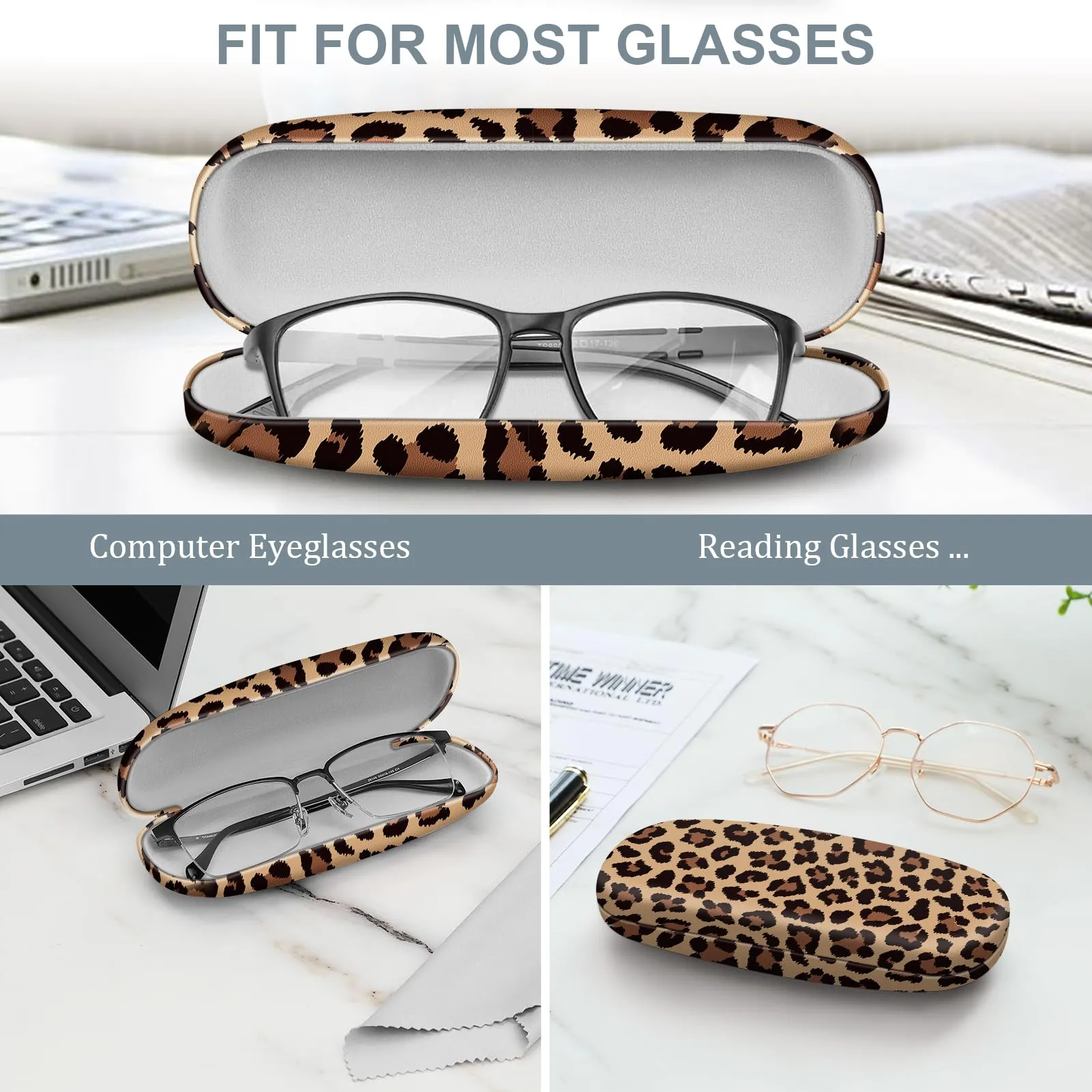 FINTIE Custodia rigida per occhiali, Leopard, S - immagine 3