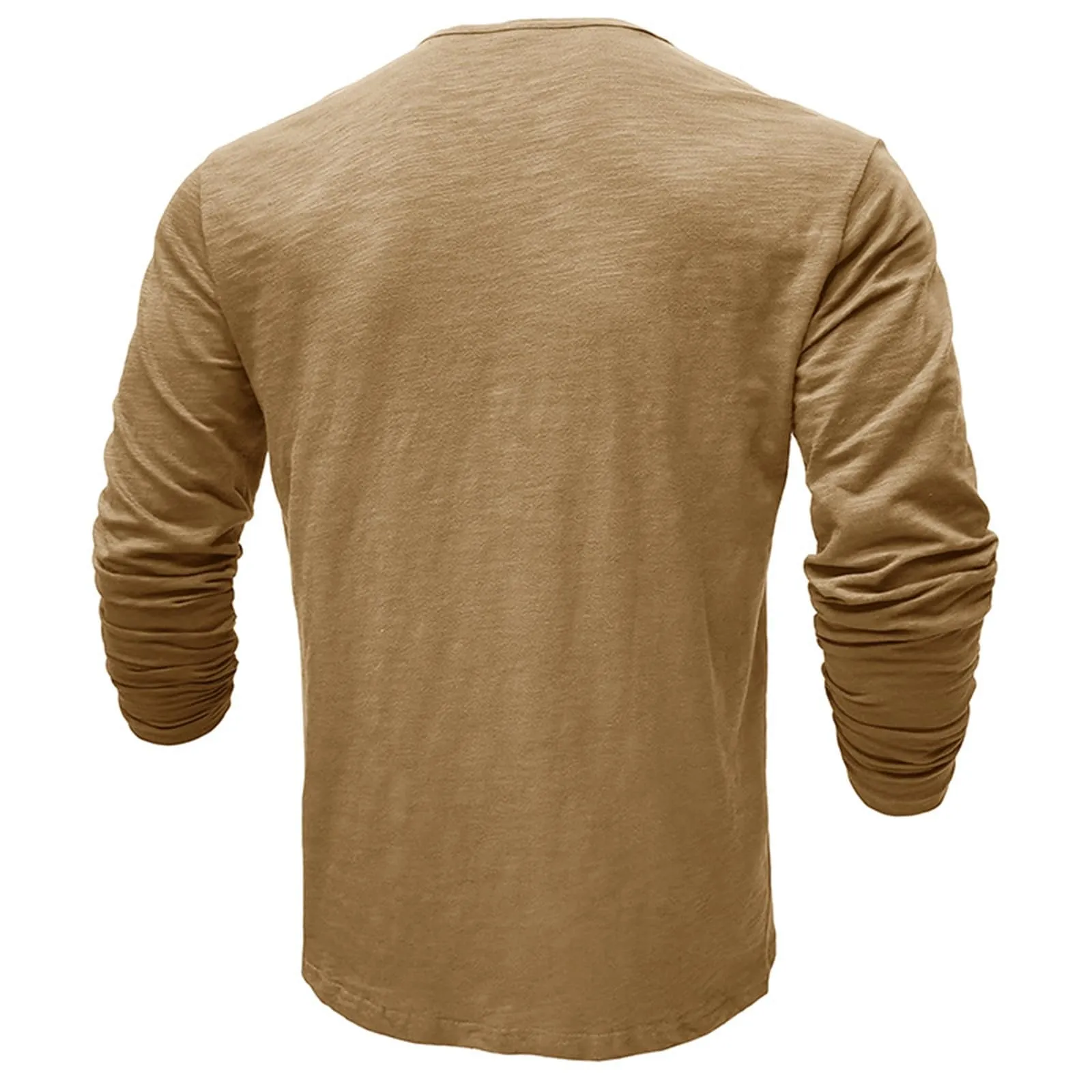 Generisch Maglietta da Uomo in Cotone a Maniche Lunghe con Bottoni, Slim Fit, Cachi, M - immagine 3