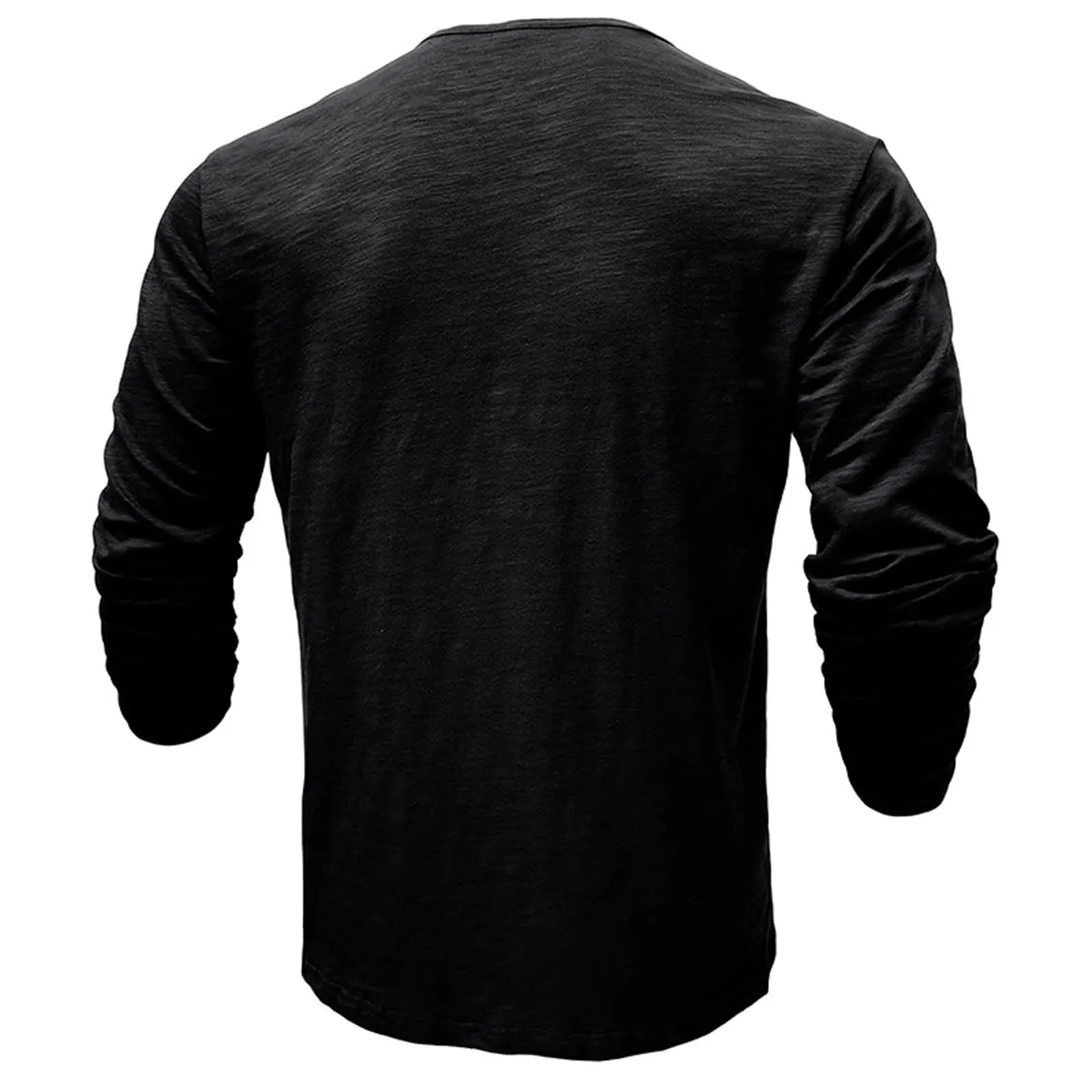 Generisch Maglietta da uomo a maniche lunghe in cotone con bottoni, Slim Fit, Nero, L - immagine 2