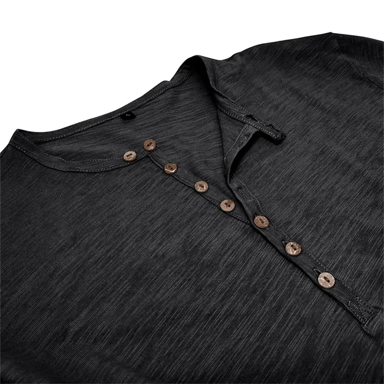 Generisch Maglietta da uomo a maniche lunghe in cotone con bottoni, Slim Fit, Nero, XL - immagine 4