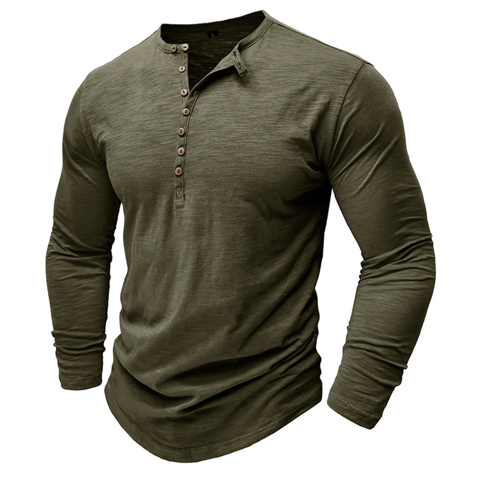 Generisch Maglietta da uomo a maniche lunghe in cotone con bottoni, Slim Fit, Verde, XXL - immagine 1
