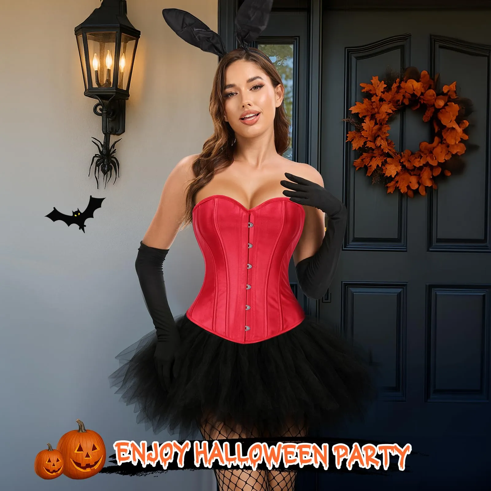 LEACOOLKEY Corsetto Gotico da Donna, Bustino a Vita Cincher, Rosso, XXL - immagine 3