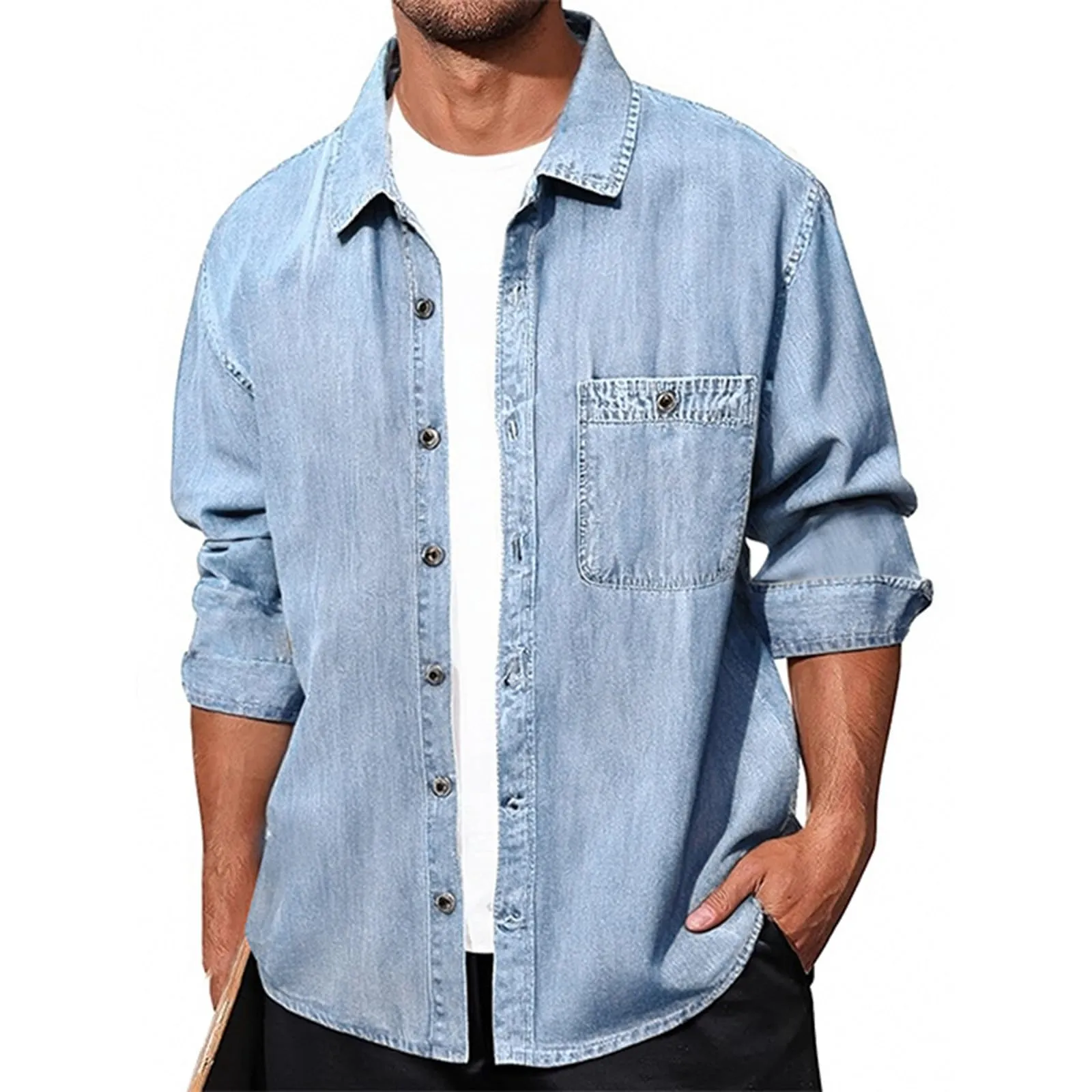 Generisch Camicia in jeans da uomo BU1, 3XL - immagine 1