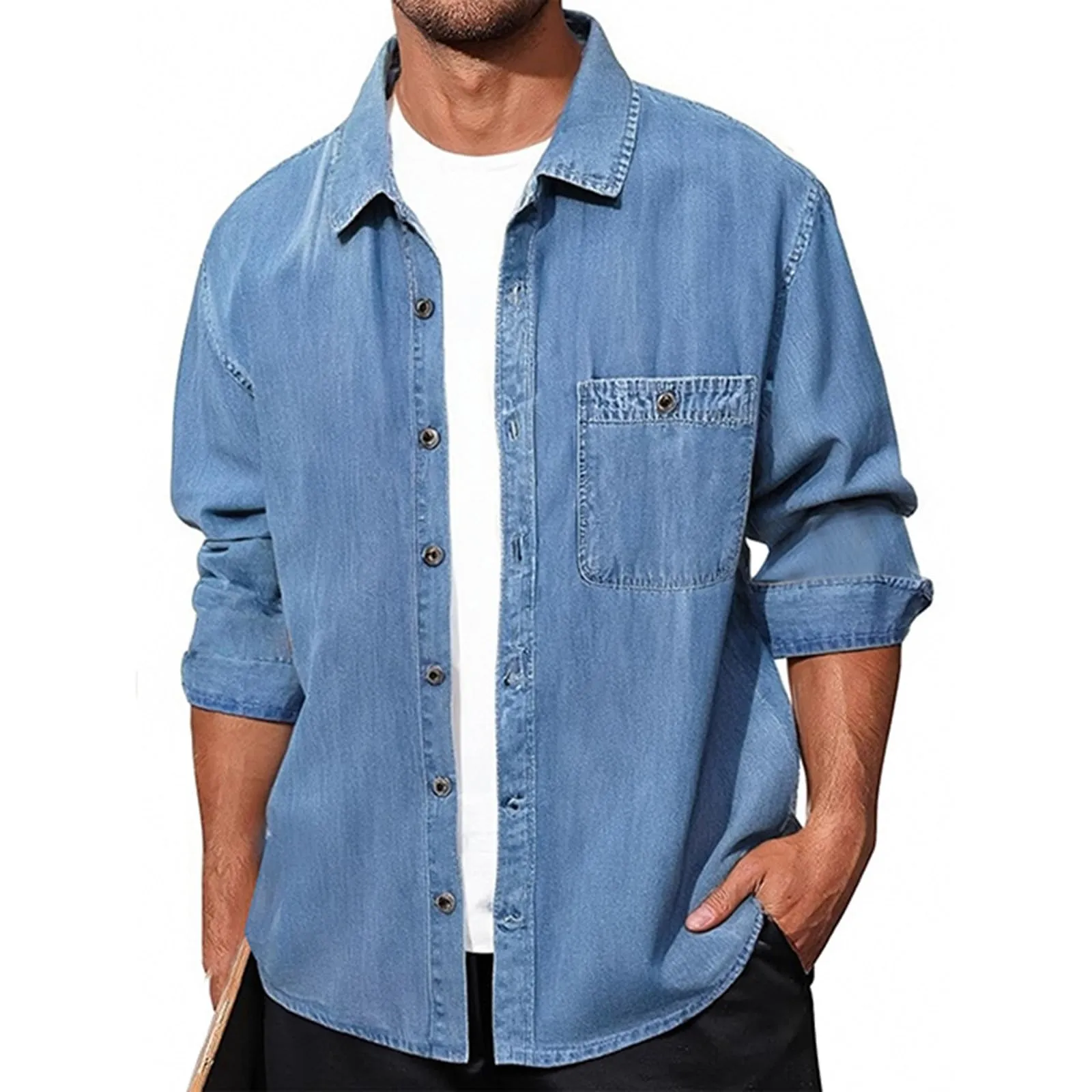 Generisch Camicia in jeans da uomo, Bu2, XL - immagine 1