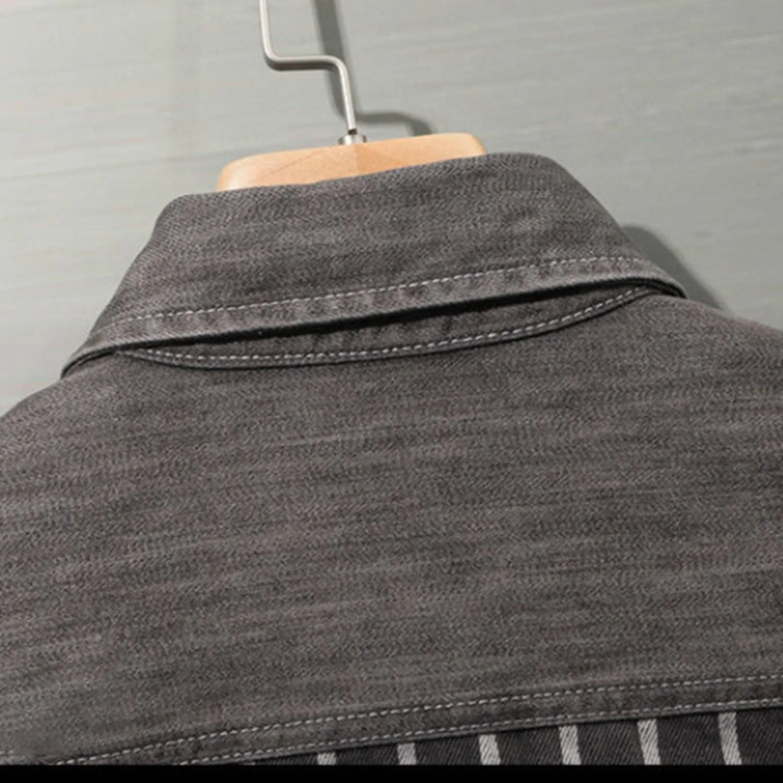 Generisch Camicia in jeans da uomo, grigio, M - immagine 5
