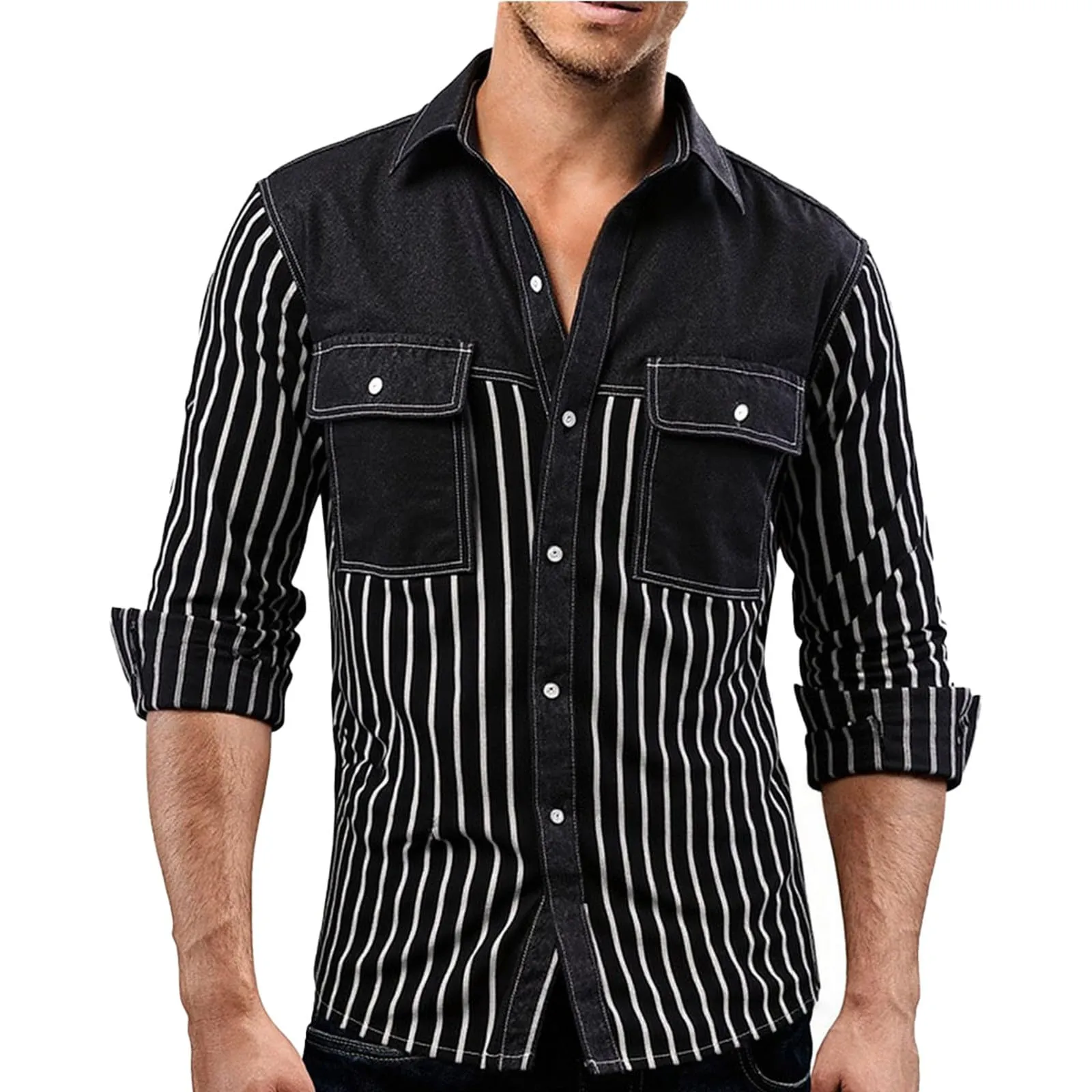 Generisch Camicia in Jeans da Uomo, S2 Nero, XXL - immagine 1