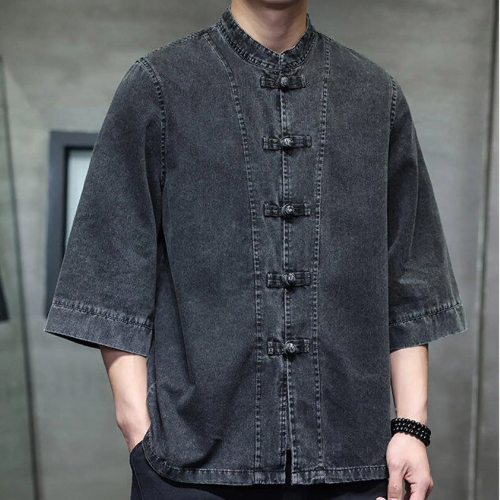 Generisch Camicia in jeans da uomo S3 nero, 4XL - immagine 2