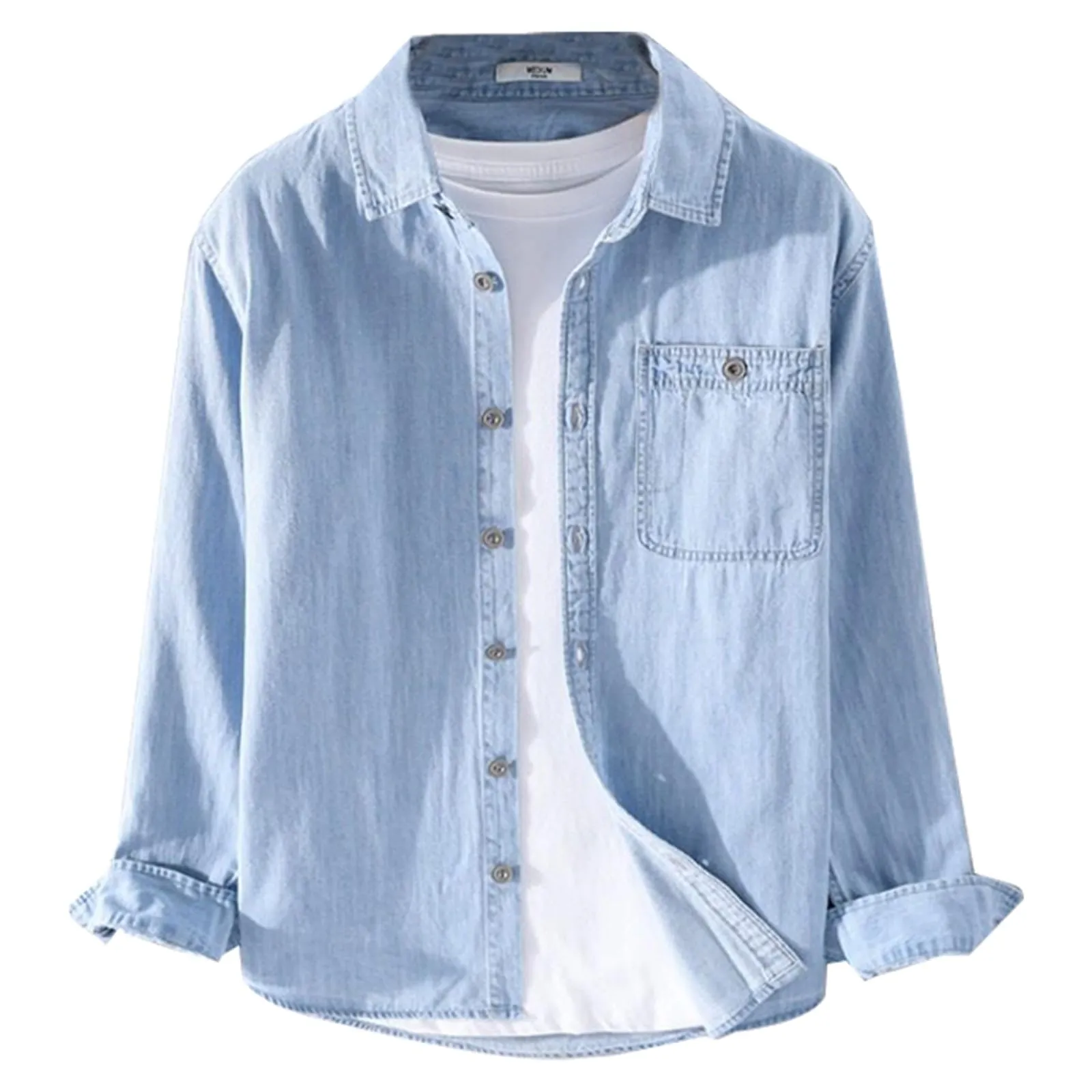 Generisch Camicia in Jeans da Uomo BU1, L - immagine 2