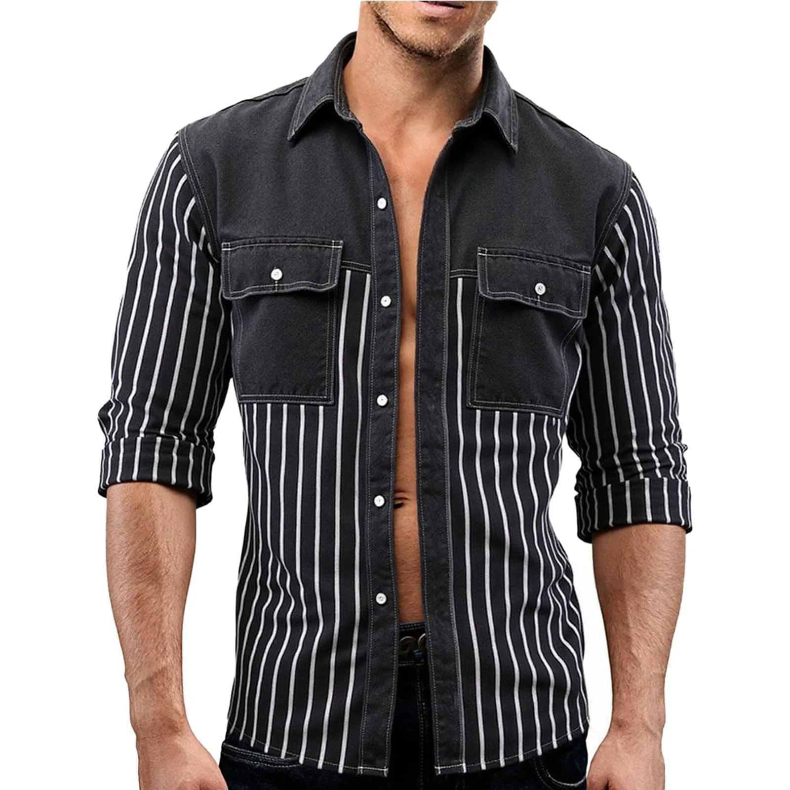 Generisch Camicia in Jeans da Uomo, S2 Grigio, L - immagine 2