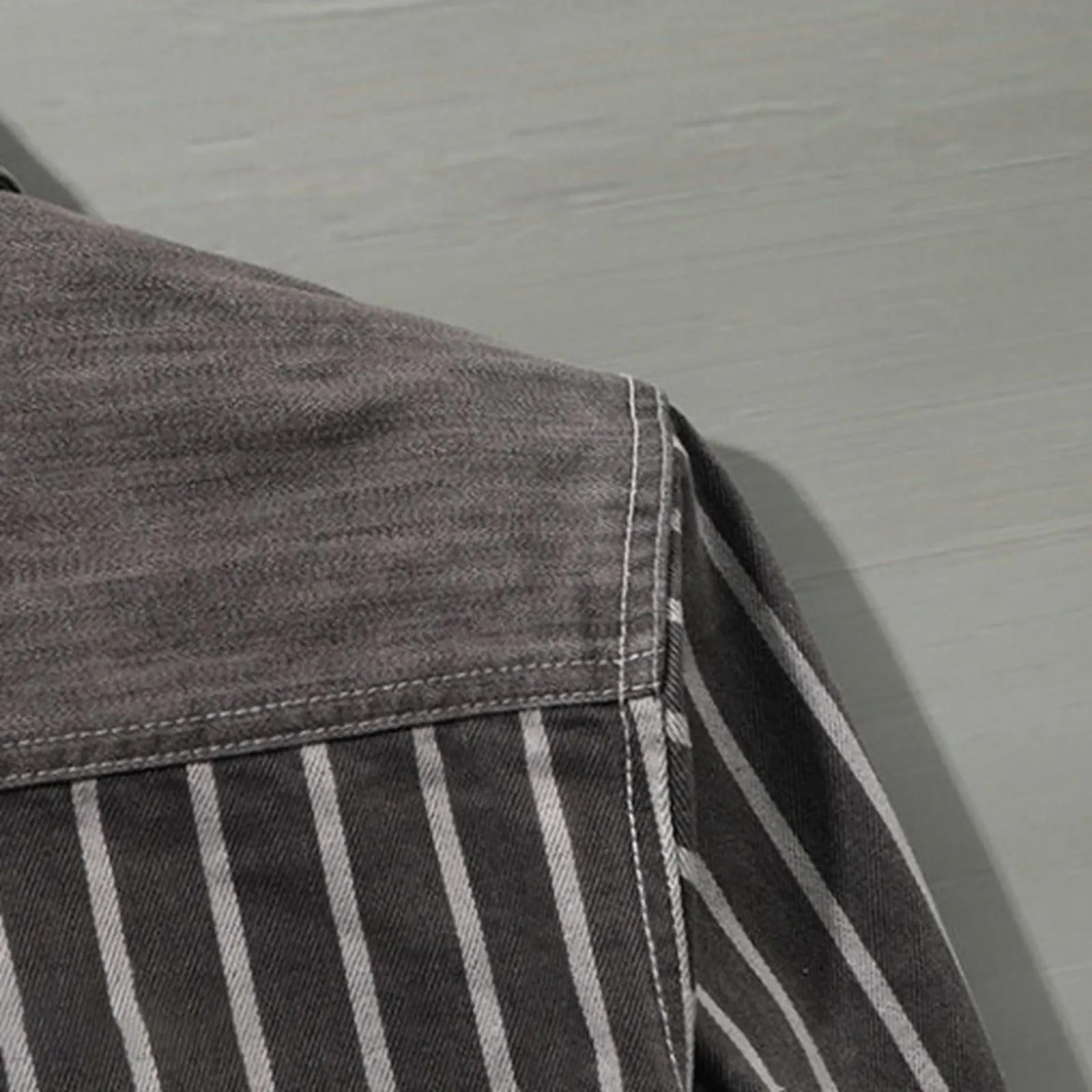 Generisch Camicia in jeans da uomo a bottoni S2 grigio, XL - immagine 7