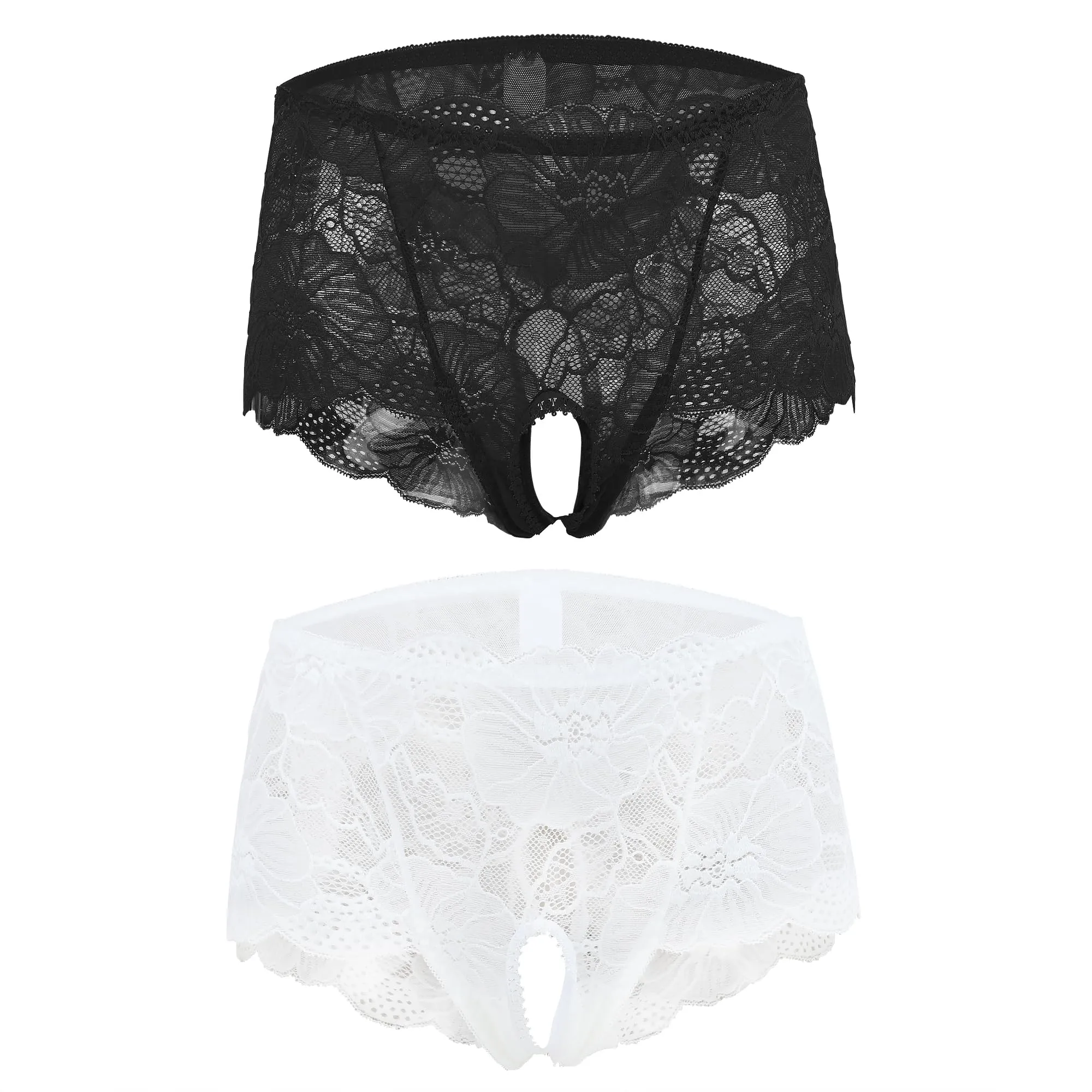 Tinayue String Aperti in Pizzo per Donne, 2 Pezzi, Nero e Bianco, Taglia Unica (Fianchi 100-105cm) - immagine 1