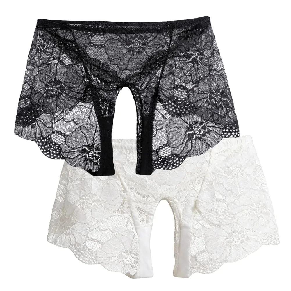 Tinayue String Aperti in Pizzo per Donne, 2 Pezzi, Nero e Bianco, Taglia Unica (Fianchi 100-105cm) - immagine 4