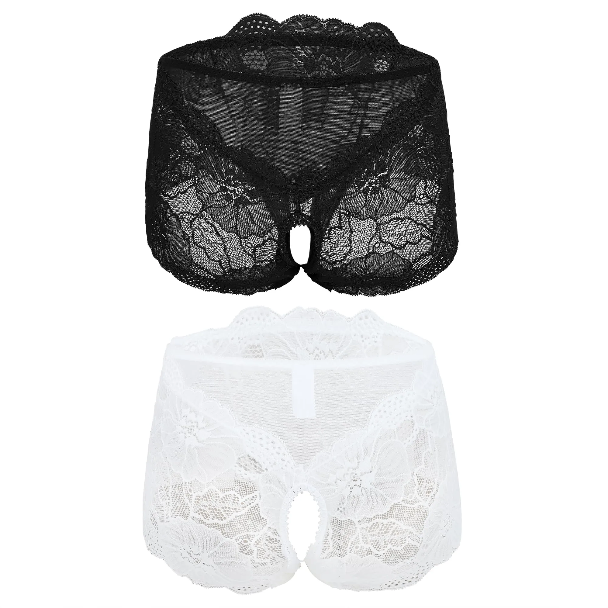Tinayue String Aperti in Pizzo per Donne, 2 Pezzi, Nero e Bianco, Taglia Unica (Fianchi 100-105cm) - immagine 5