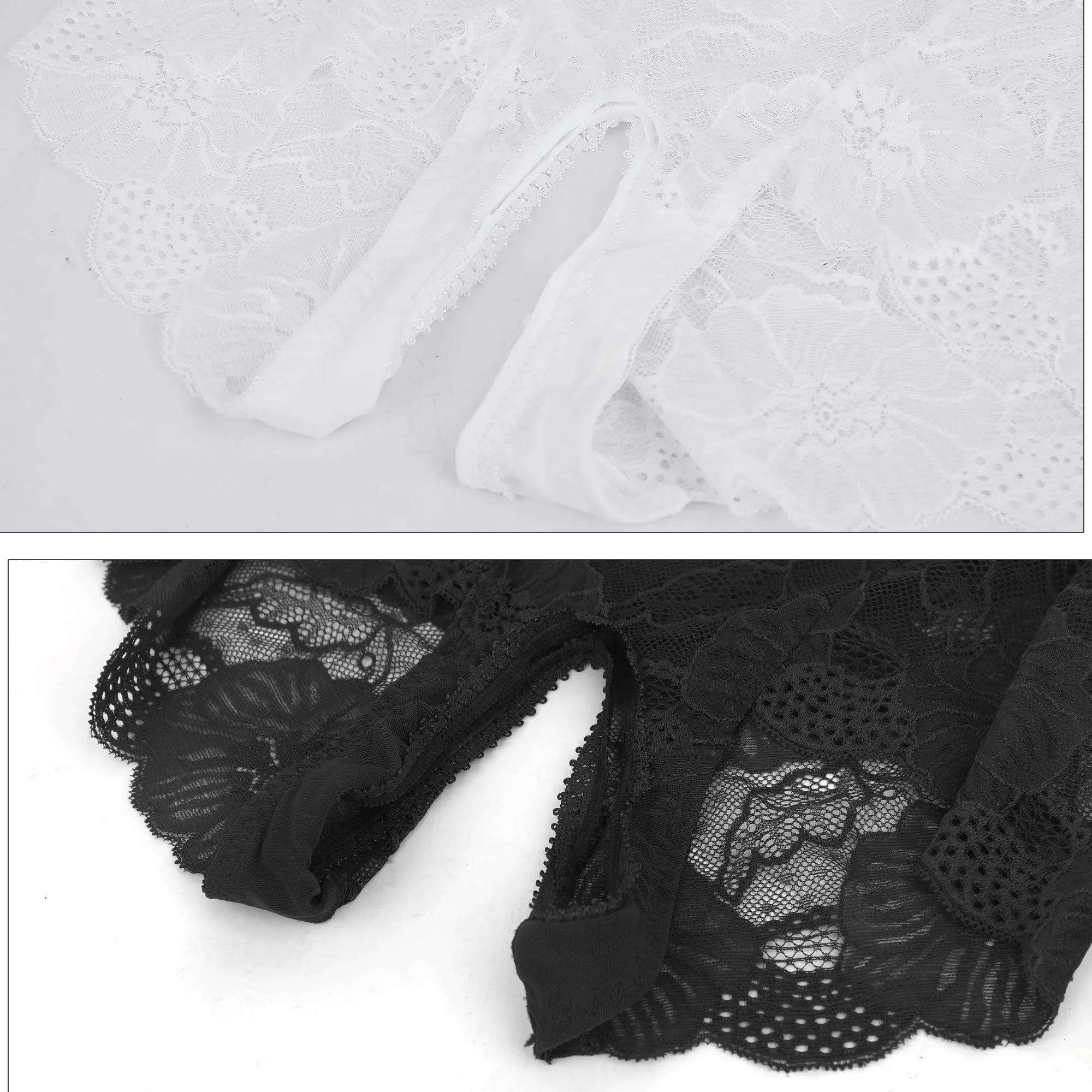 Tinayue String Aperti in Pizzo per Donne, 2 Pezzi, Nero e Bianco, Taglia Unica (Fianchi 100-105cm) - immagine 6
