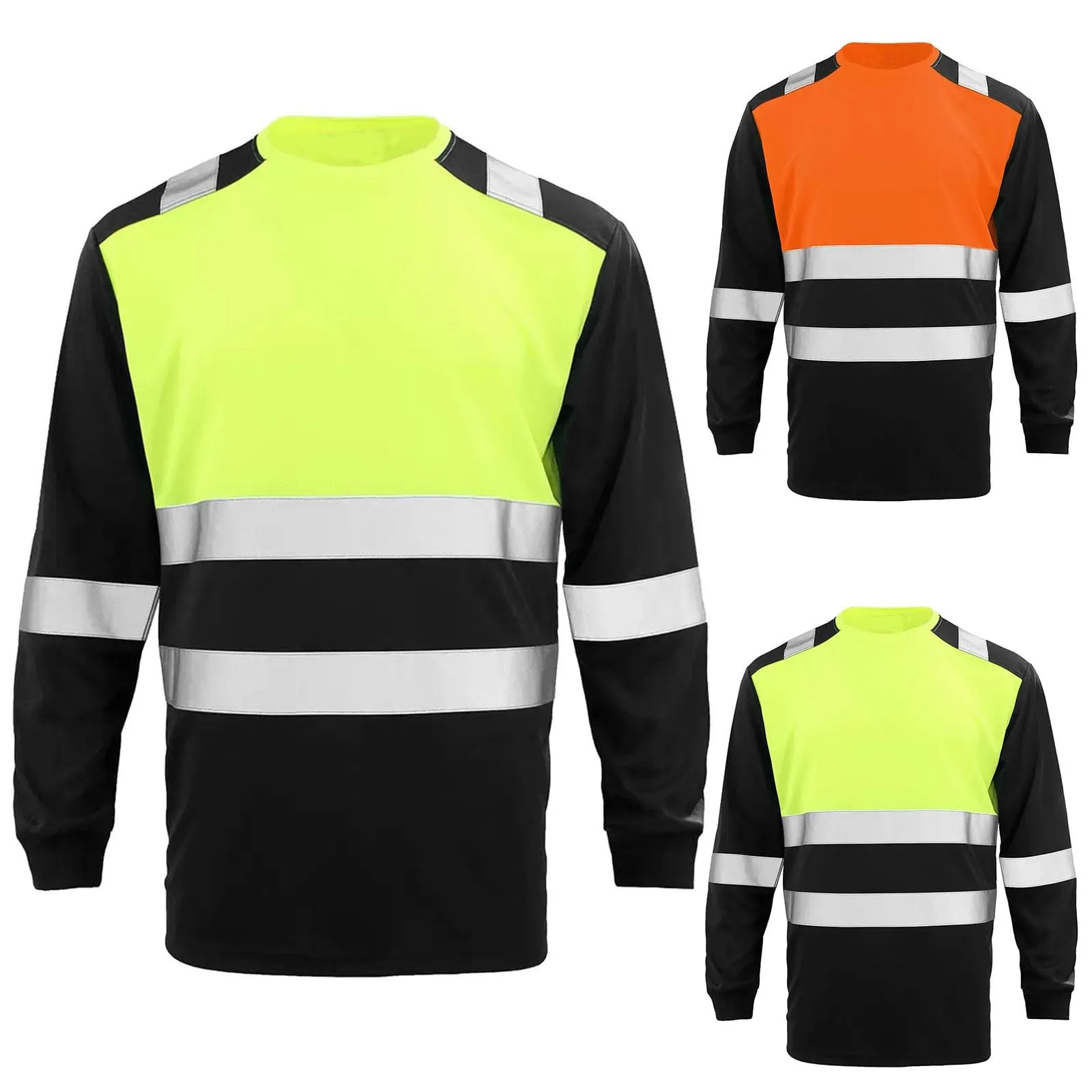 Generisch Hi Vis T-Shirt da Uomo Riflettente a Maniche Lunghe, Arancione, 3XL - immagine 4