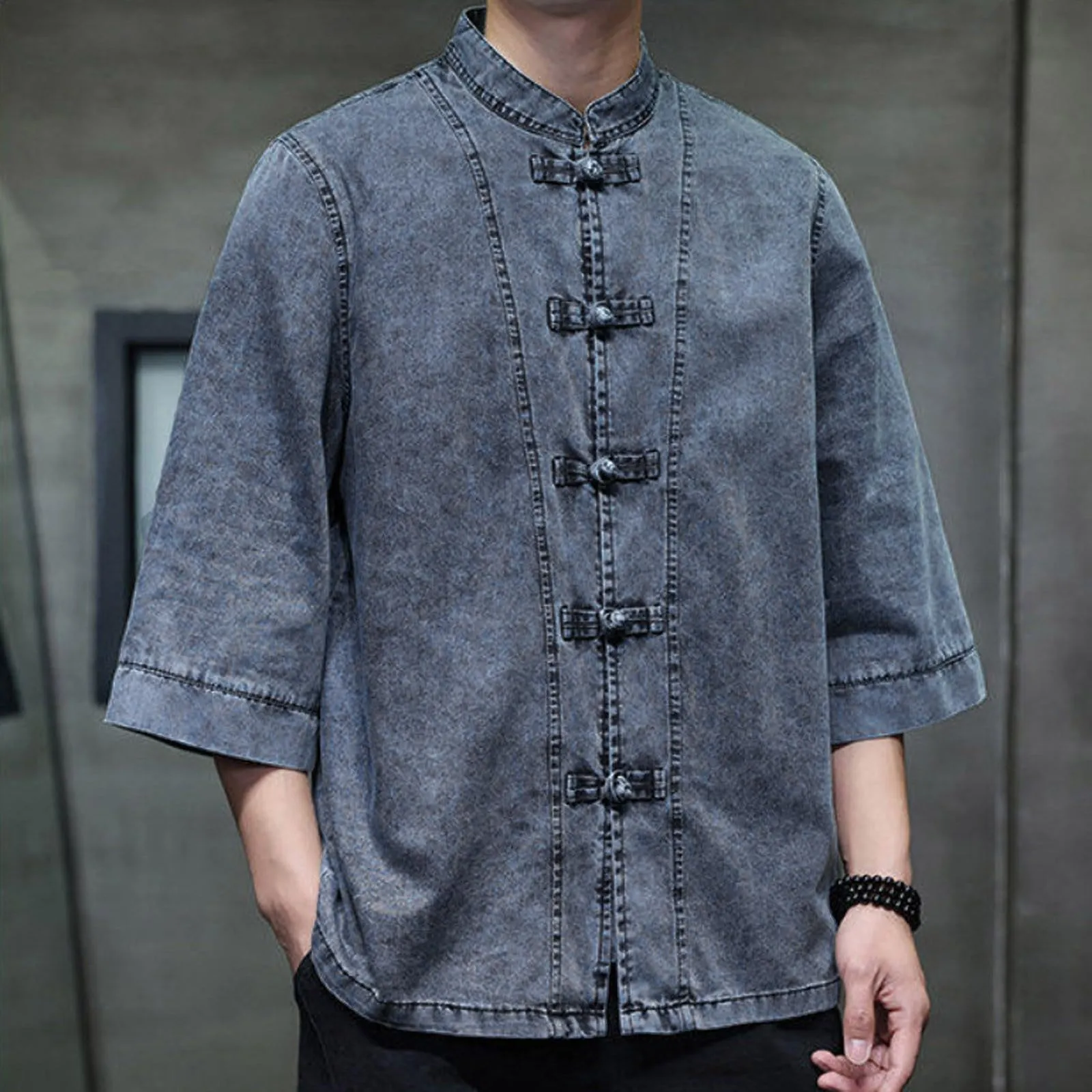 Generisch Camicia in jeans da uomo S3 blu, 5XL - immagine 2