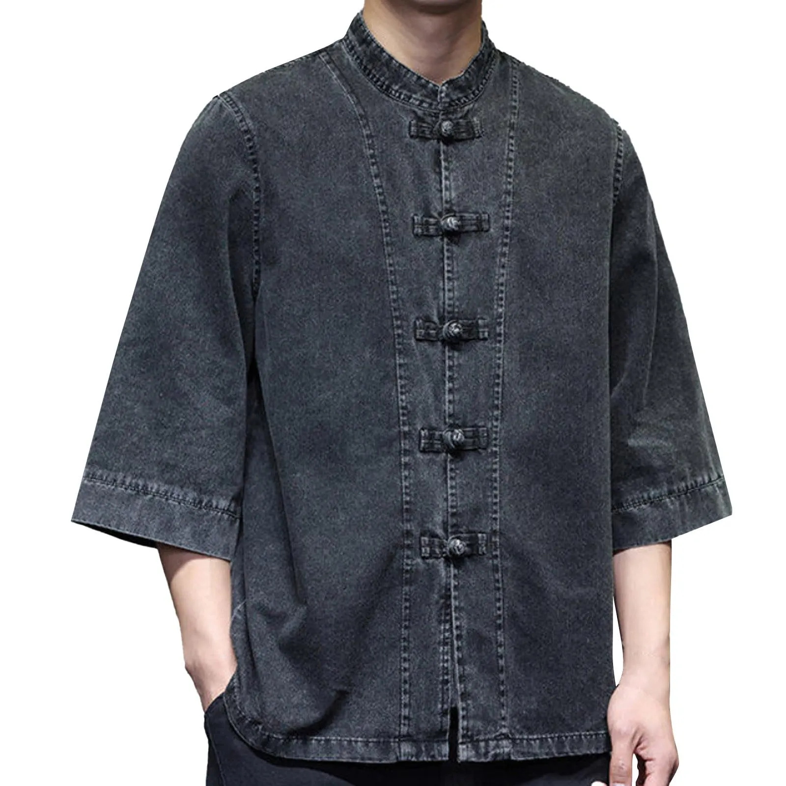 Generisch Camicia in jeans da uomo, S3 nero, M - immagine 1
