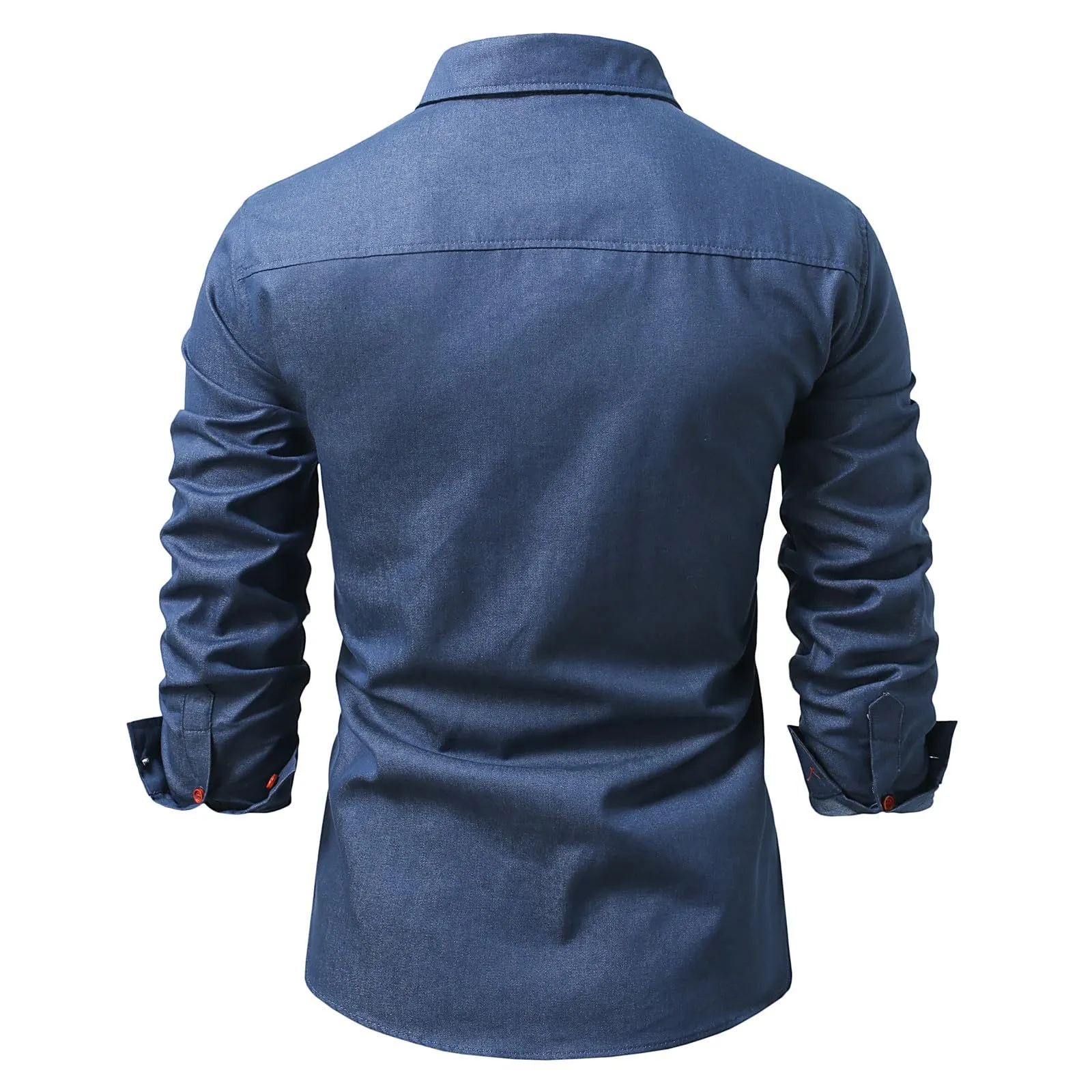 Generisch Camicia in jeans da uomo modello cowboy con tasca sul petto, Blu, XL - immagine 6