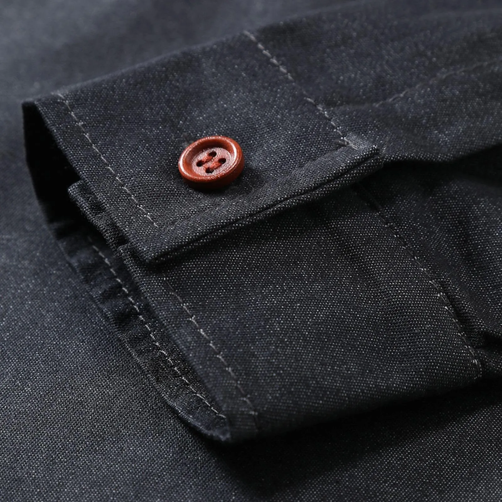 Generisch Camicia da uomo in jeans casual a maniche lunghe con bottoni e tasca sul petto - immagine 7
