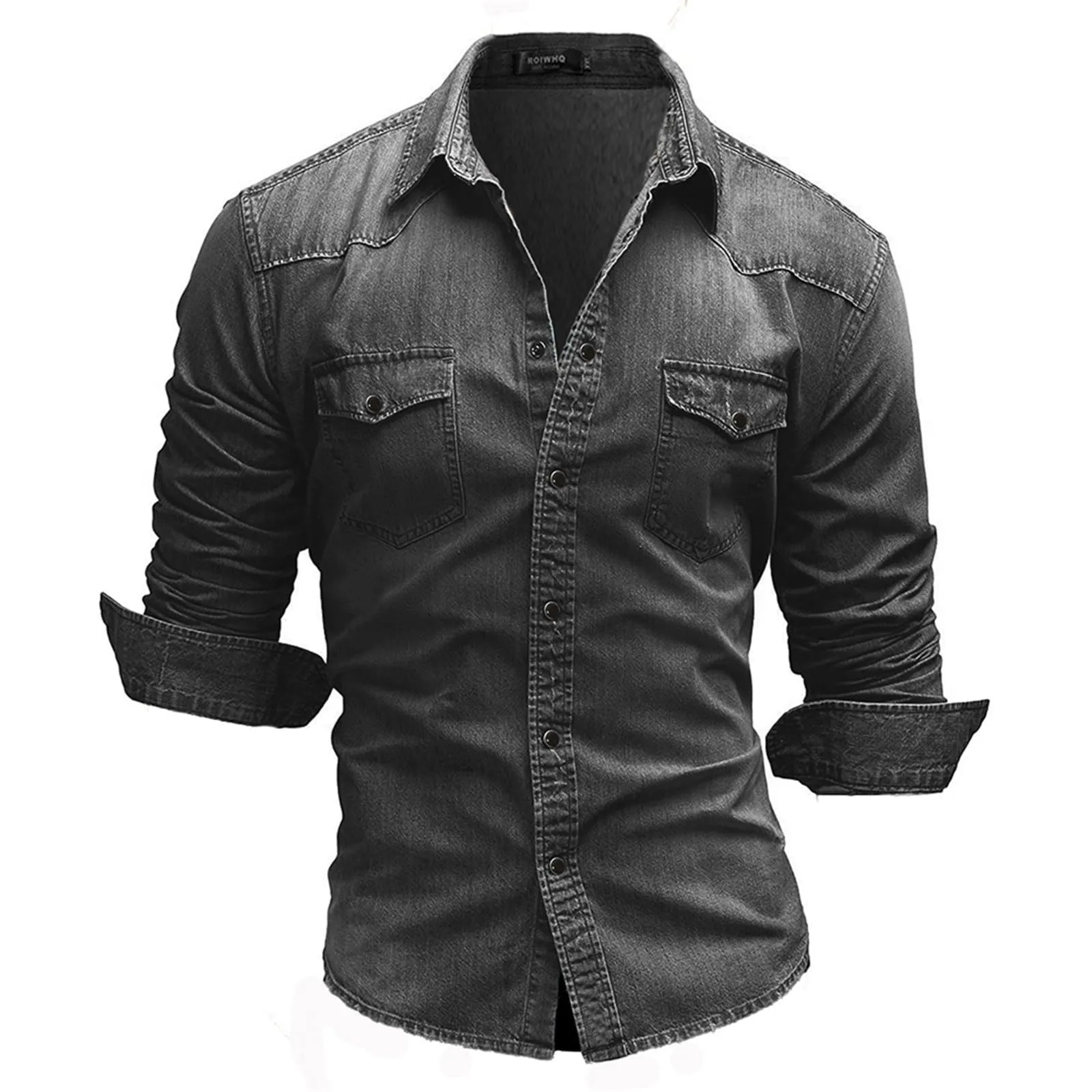 Generisch Camicia in jeans da uomo, S5 Grigio, XXL - immagine 6