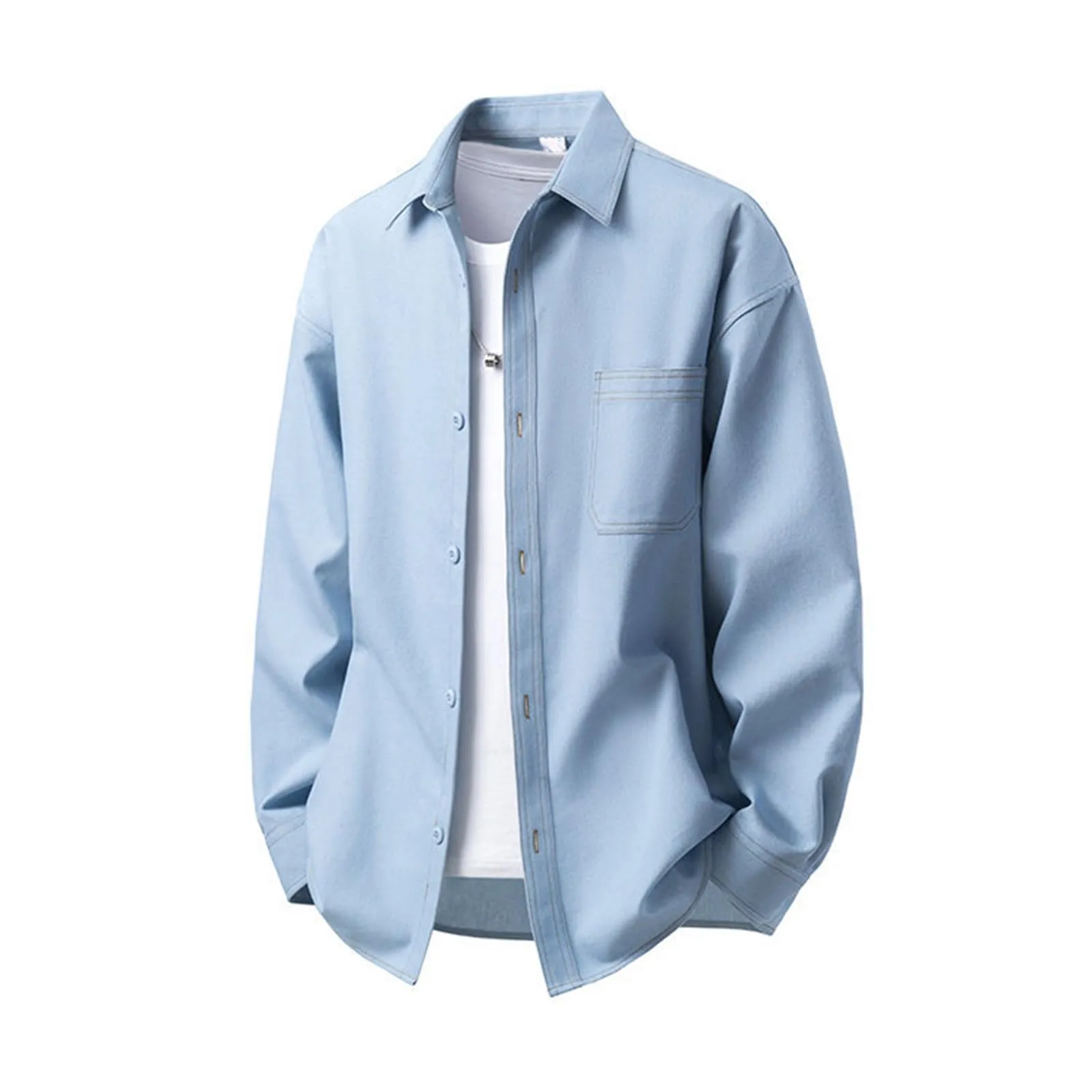 Generisch Camicia in jeans da uomo a maniche lunghe, Blu 1, 3XL - immagine 5