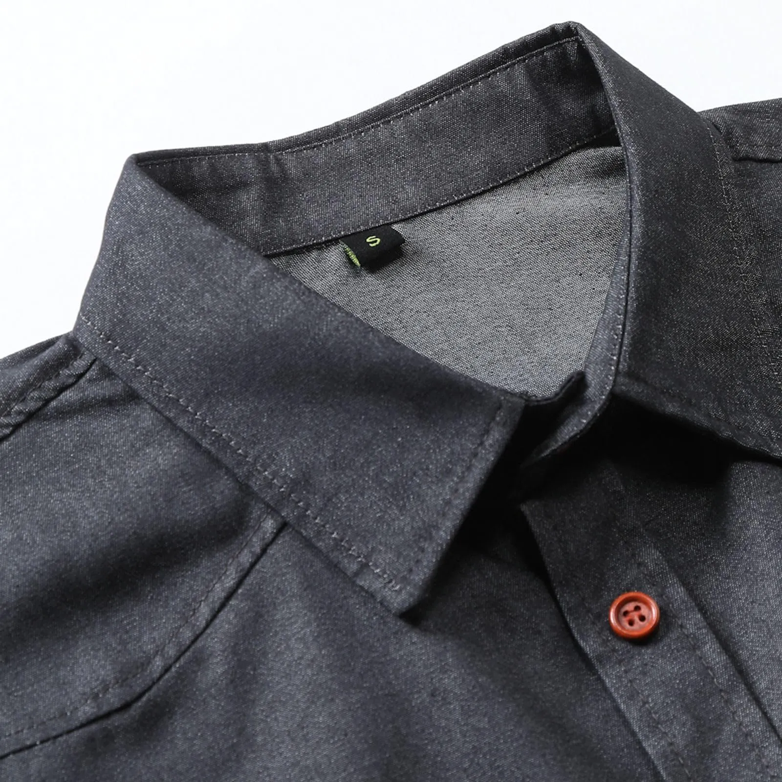 Generisch Camicia da uomo in jeans con bottoni e tasca sul petto, maniche lunghe, Grigio 3XL - immagine 4