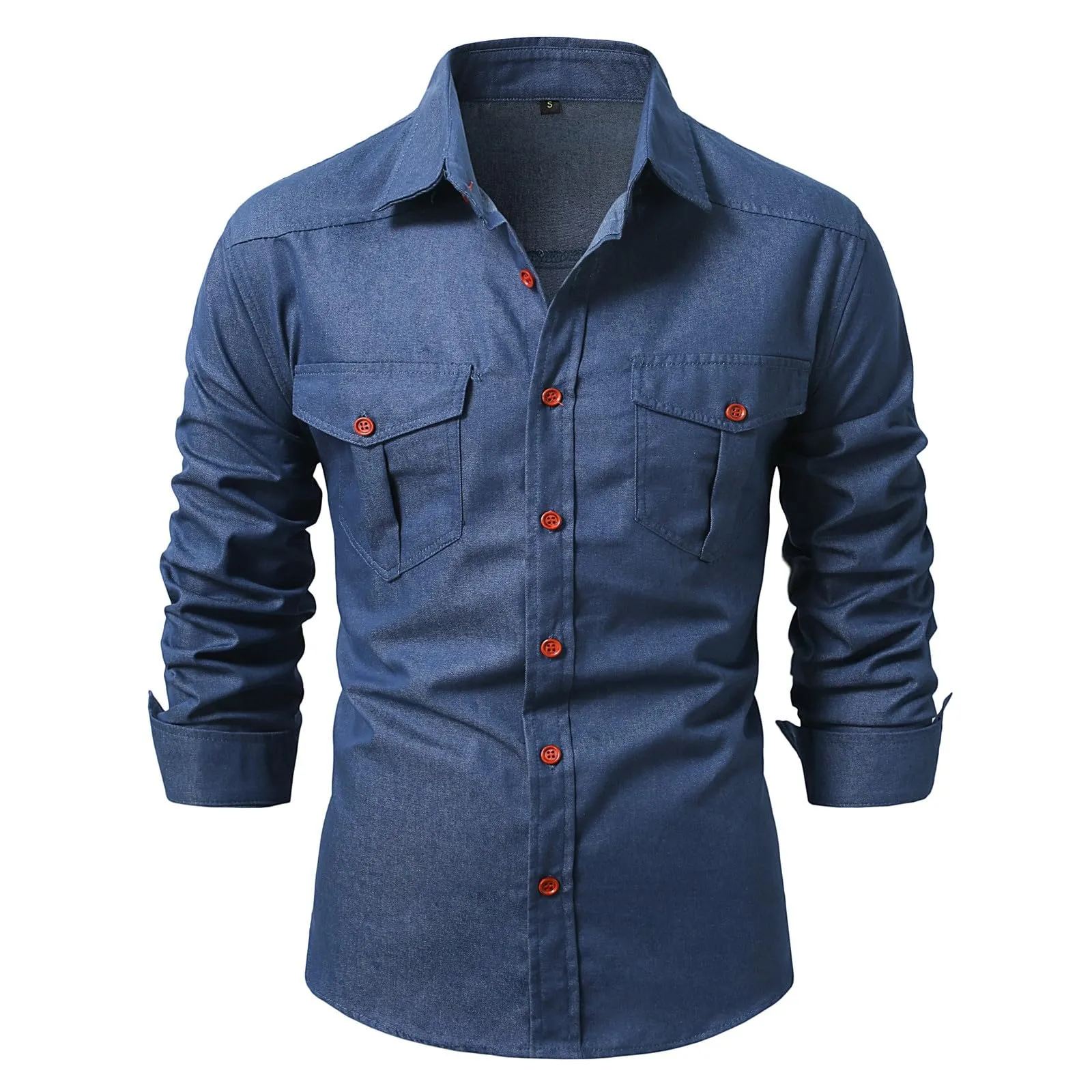 Generisch Camicia in jeans da uomo con bottoni, S, Blu - immagine 3