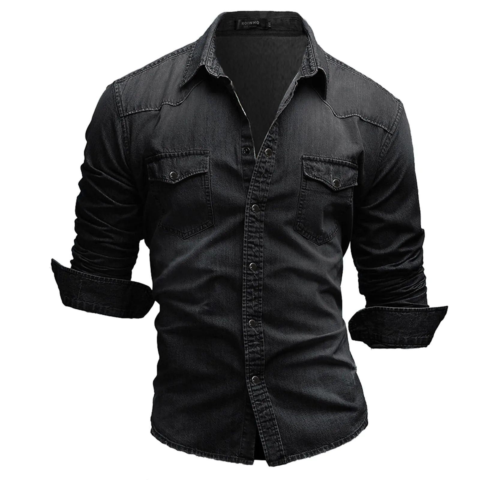 Generisch Camicia in Jeans da Uomo, Grigio Scuro S5, XL - immagine 6