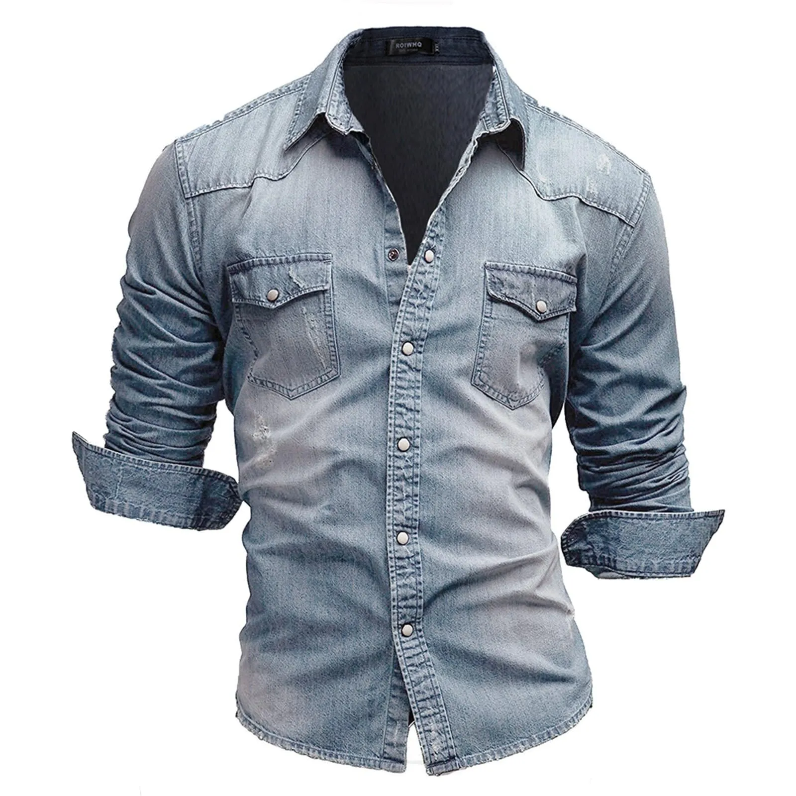 Generisch Camicia in jeans da uomo a maniche lunghe, Azzurro, XXL - immagine 6