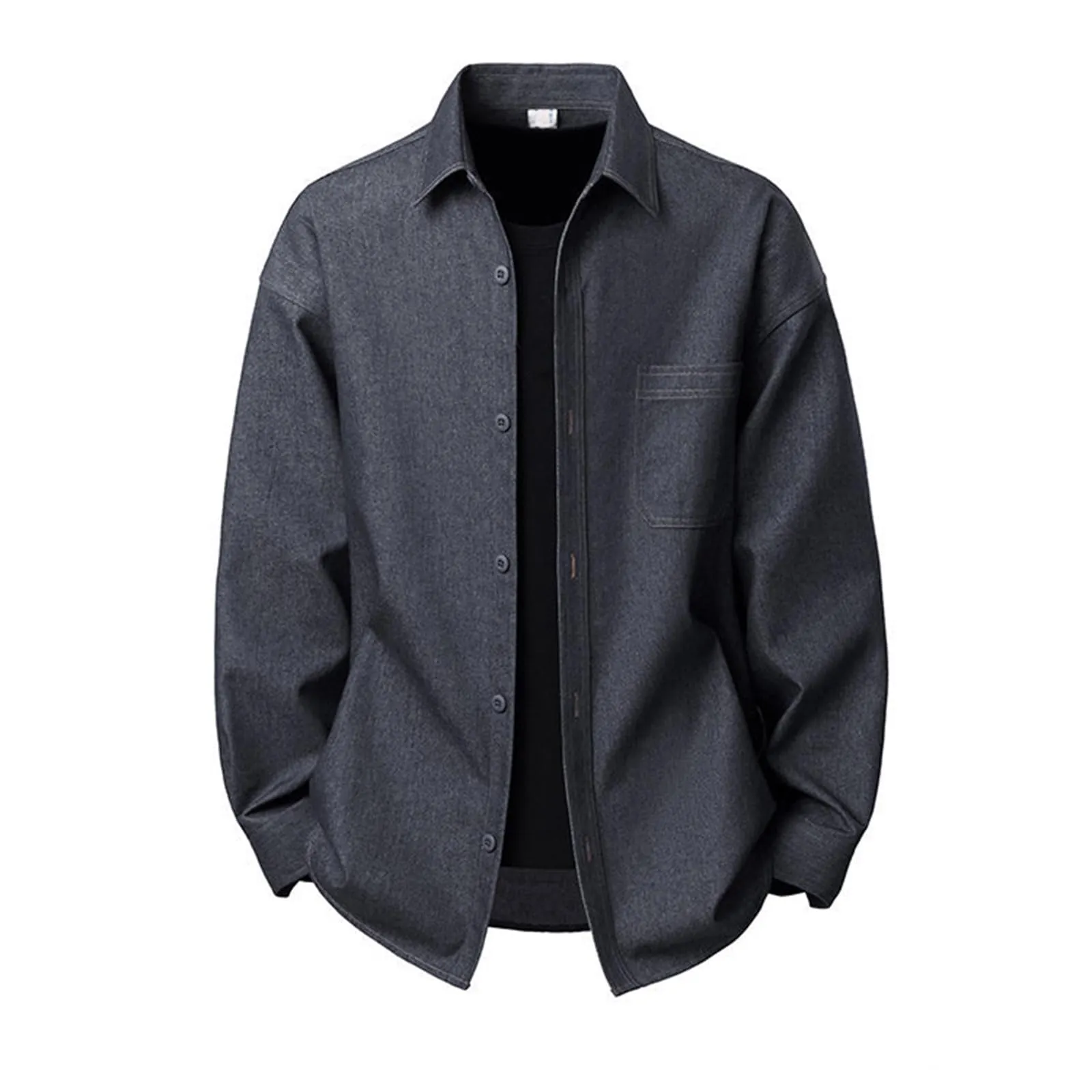 Generisch Camicia in jeans da uomo a maniche lunghe con bottoni e tasca sul petto - immagine 5
