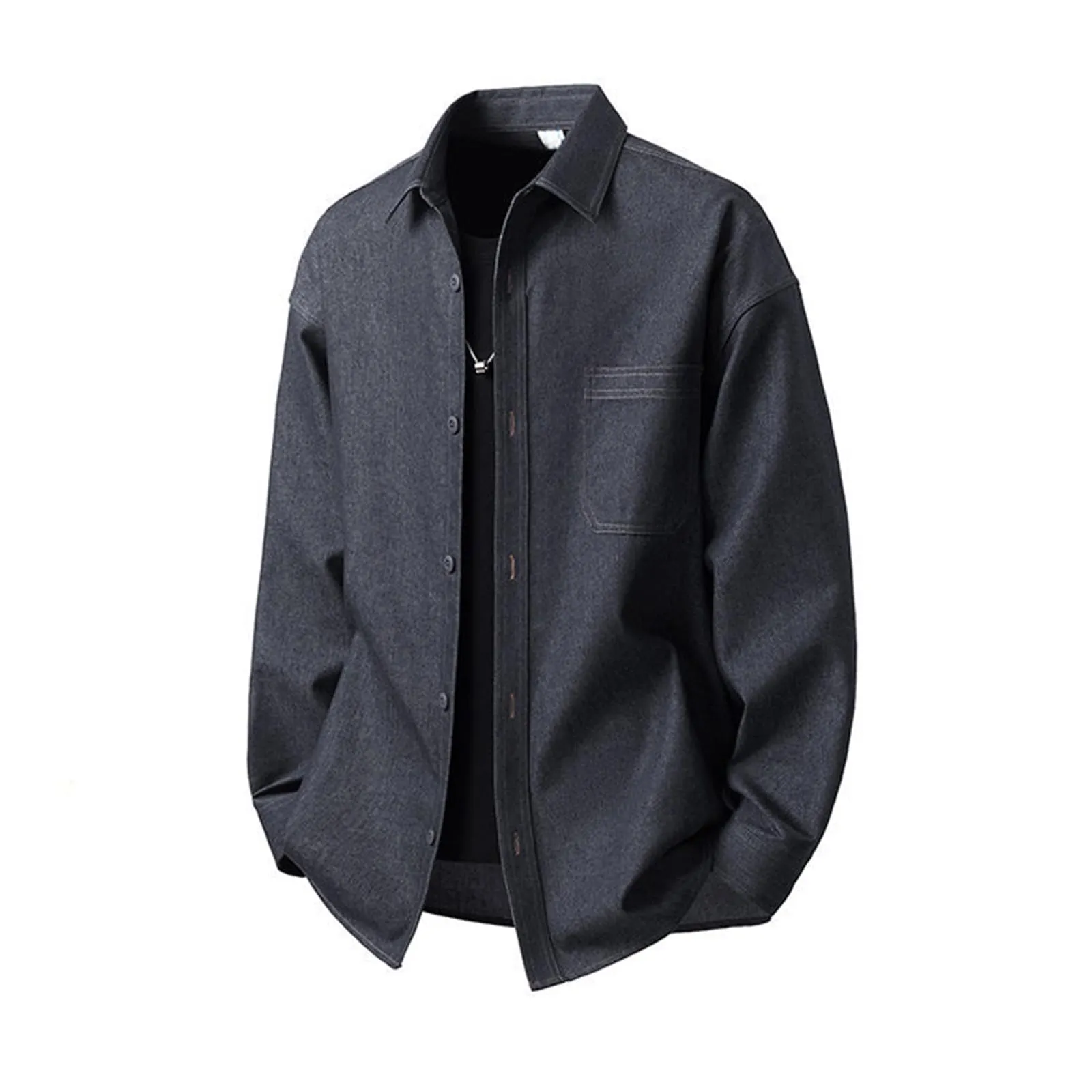 Generisch Camicia in jeans da uomo a maniche lunghe con bottoni e tasca sul petto - immagine 6
