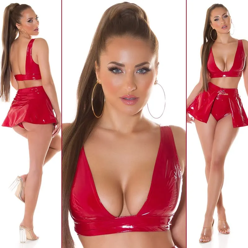 Koucla Glossy Triangle Gogo Top in Lattice, Rosso, L - immagine 4