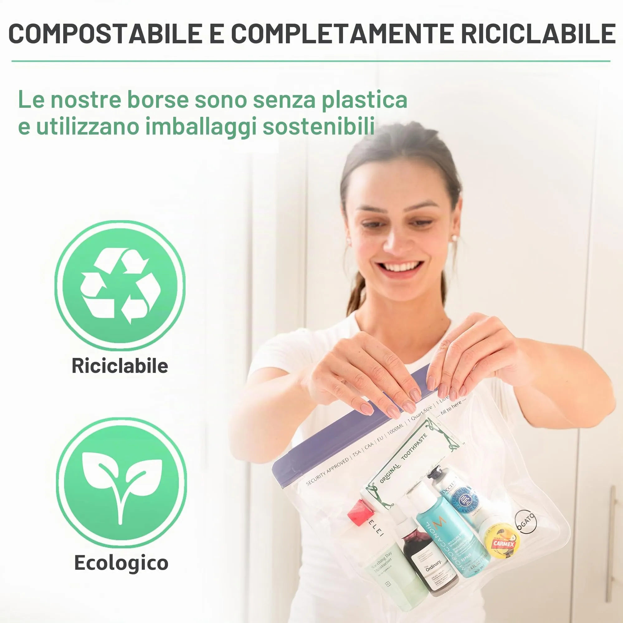 Ogato Trousse per cosmetici trasparente approvata TSA, viola, 23.5 x 22.5 cm, confezione da 3 pezzi - immagine 3