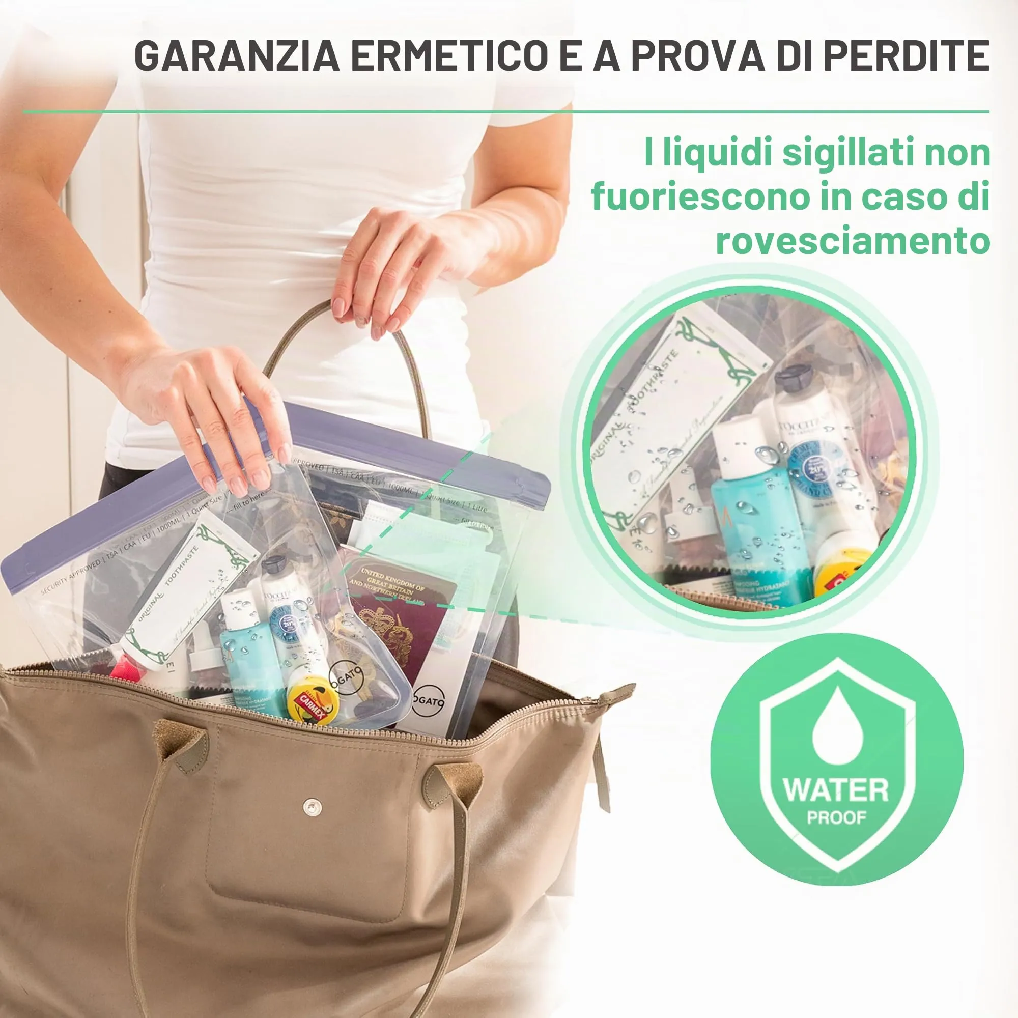 Ogato Trousse per cosmetici trasparente approvata TSA, viola, 23.5 x 22.5 cm, confezione da 3 pezzi - immagine 4