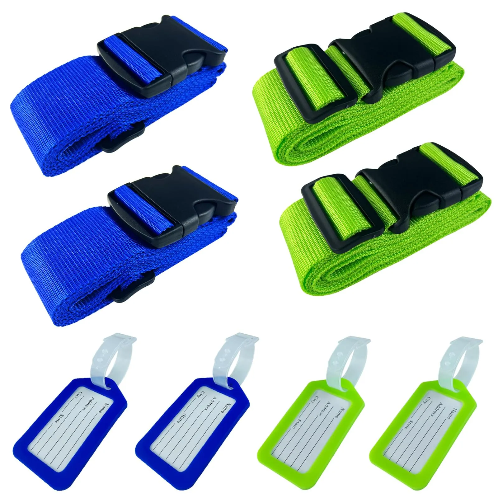 Nutabevr Set 4 Cinghie per Bagagli con 4 Etichette, Regolabili, 200x5 cm, Verde e Blu - immagine 1