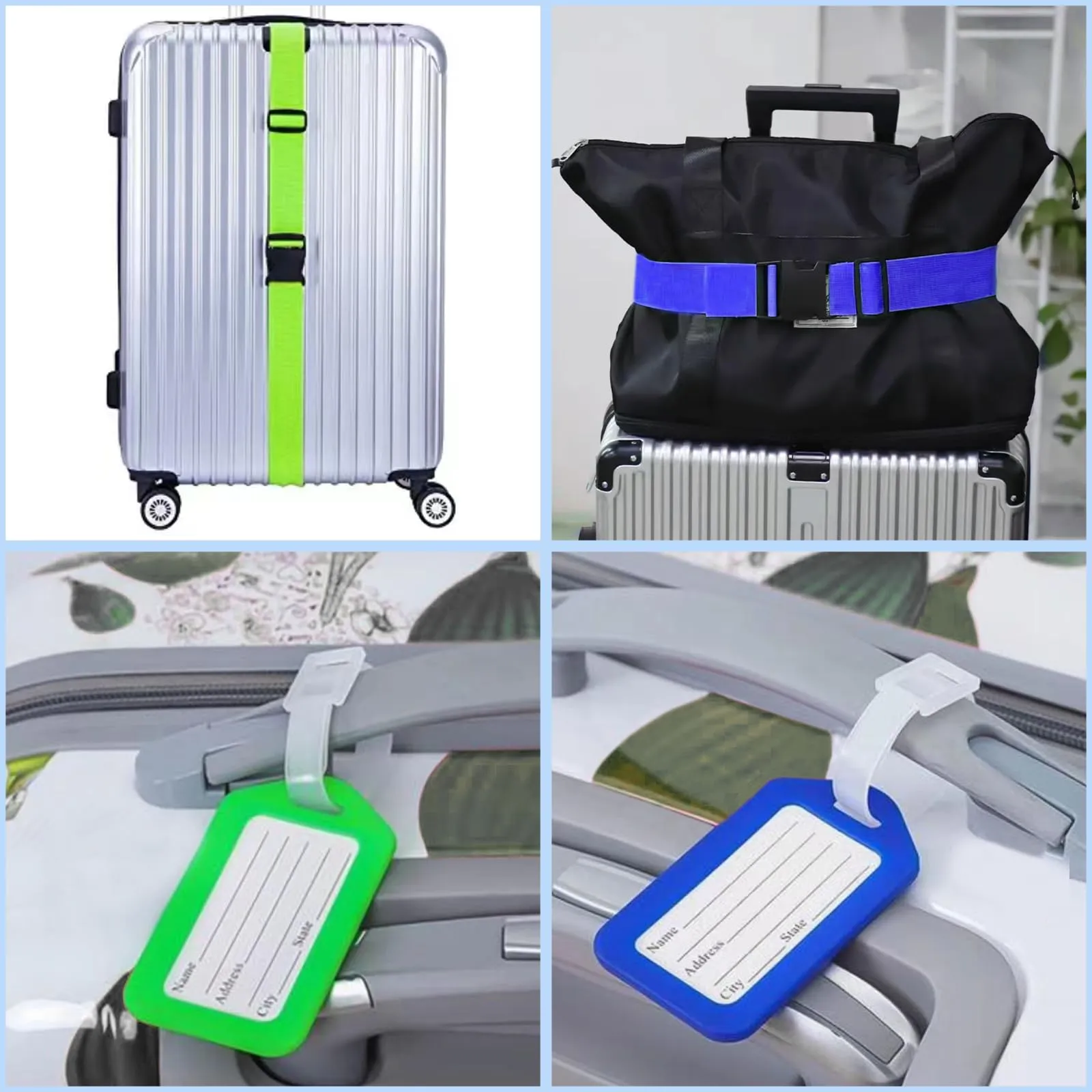 Nutabevr Set 4 Cinghie per Bagagli con 4 Etichette, Regolabili, 200x5 cm, Verde e Blu - immagine 3