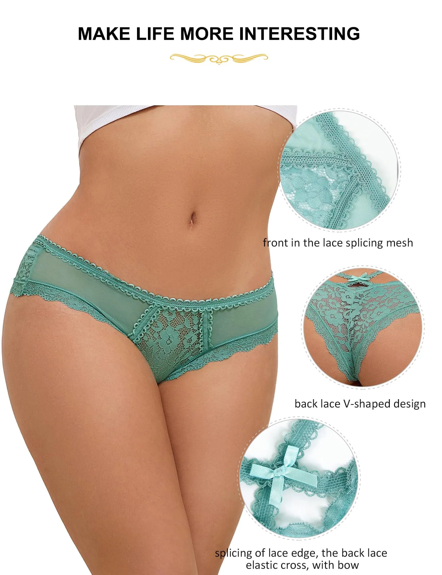 ohmydear Perizoma Donna in Pizzo Vita Bassa Modello Tanga Slip - immagine 4