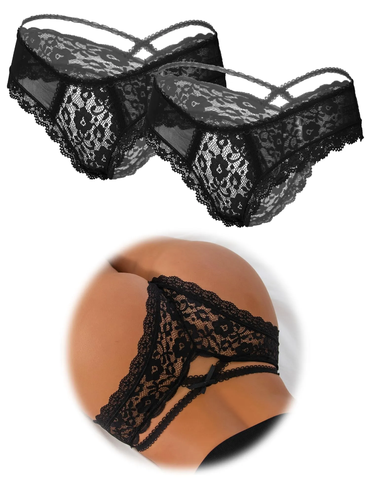 ohmydear Perizoma Donna in Pizzo Vita Bassa, 2 Pezzi, Modello Tanga Slip - immagine 1