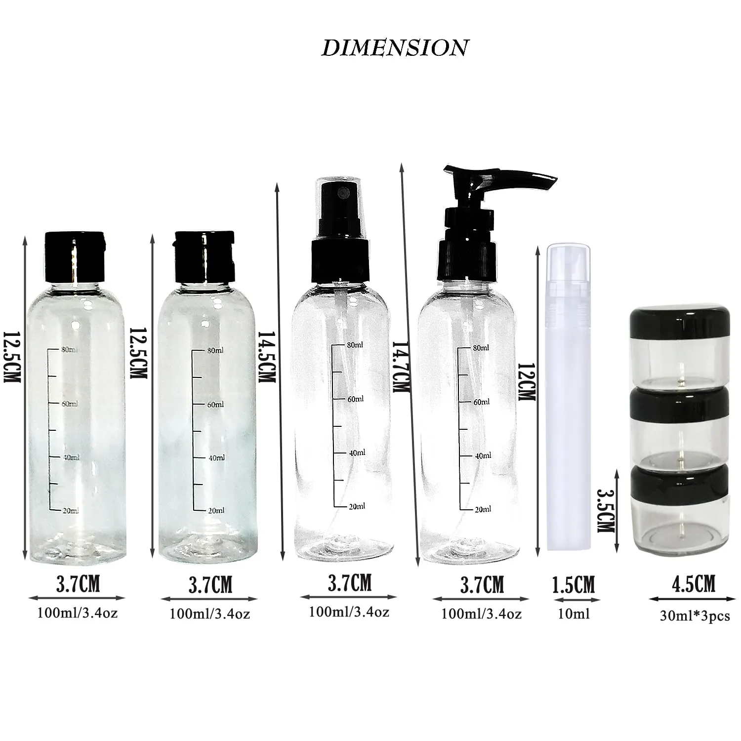 Constefire Set Borsa da Toilette Trasparente e 8 Bottigliette da Viaggio 100ml per Cosmetici, Shampoo e Crema - immagine 2