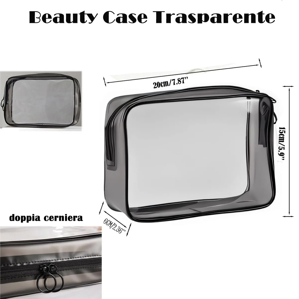 Constefire Set Borsa da Toilette Trasparente e 8 Bottigliette da Viaggio 100ml per Cosmetici, Shampoo e Crema - immagine 3