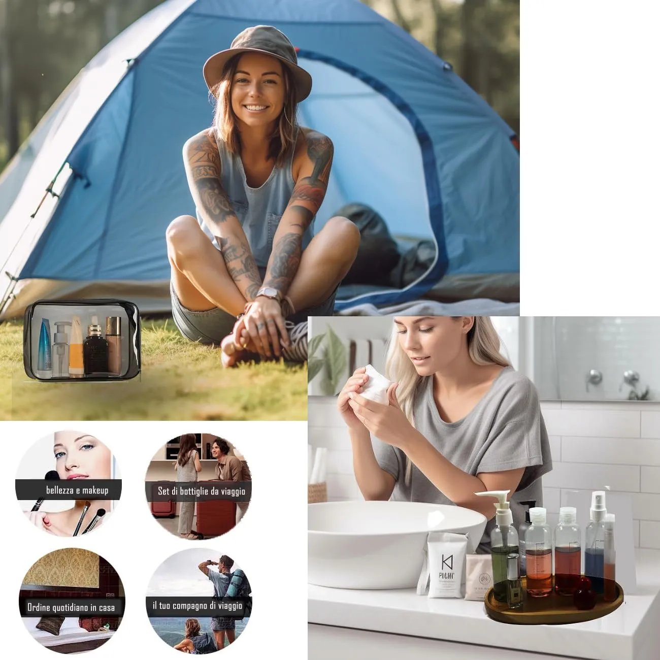 Constefire Set Borsa da Toilette Trasparente e 8 Bottigliette da Viaggio 100ml per Cosmetici, Shampoo e Crema - immagine 9