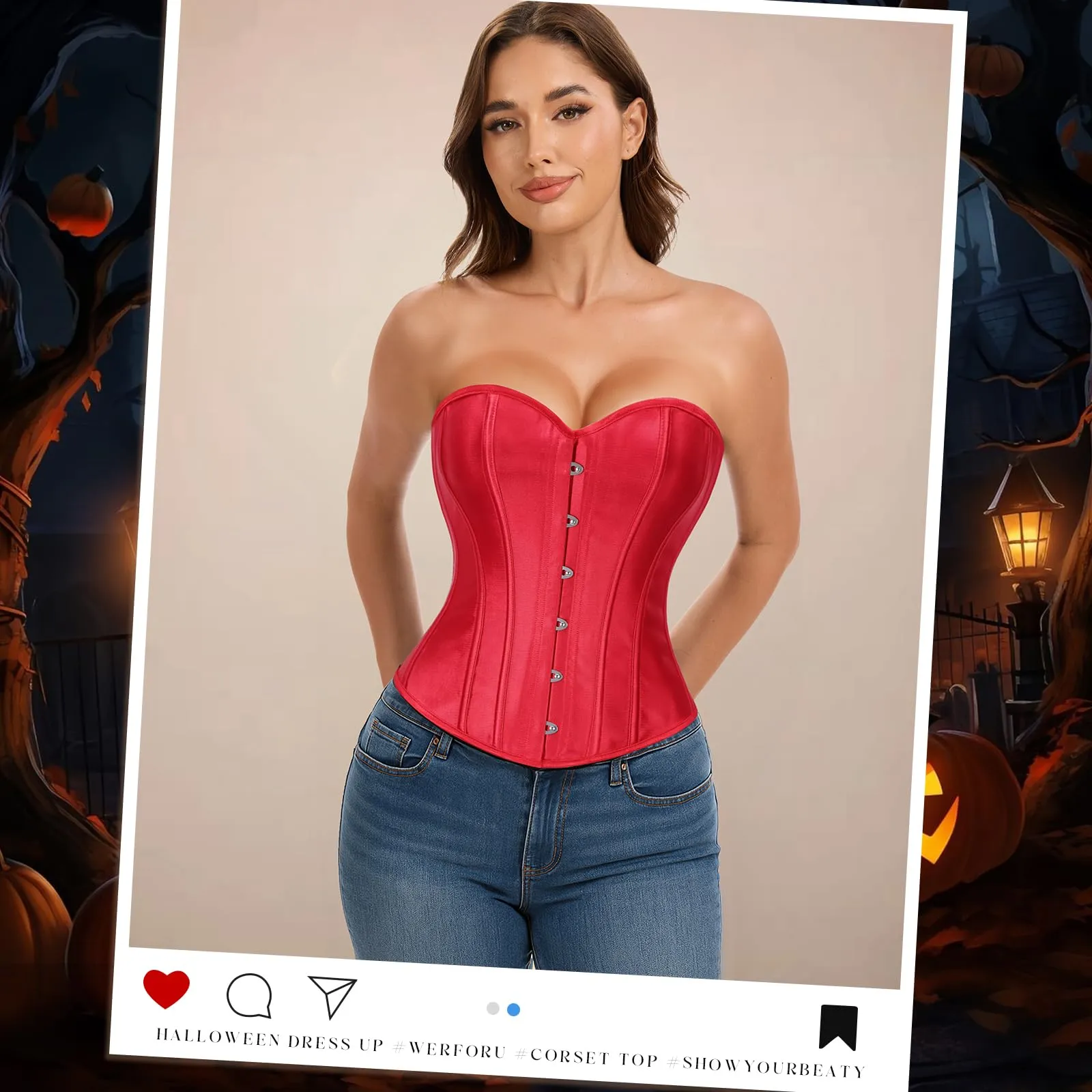 LEACOOLKEY Corsetto Gotico Push-up Bodyshaper per Donna, Rosso, L - immagine 2