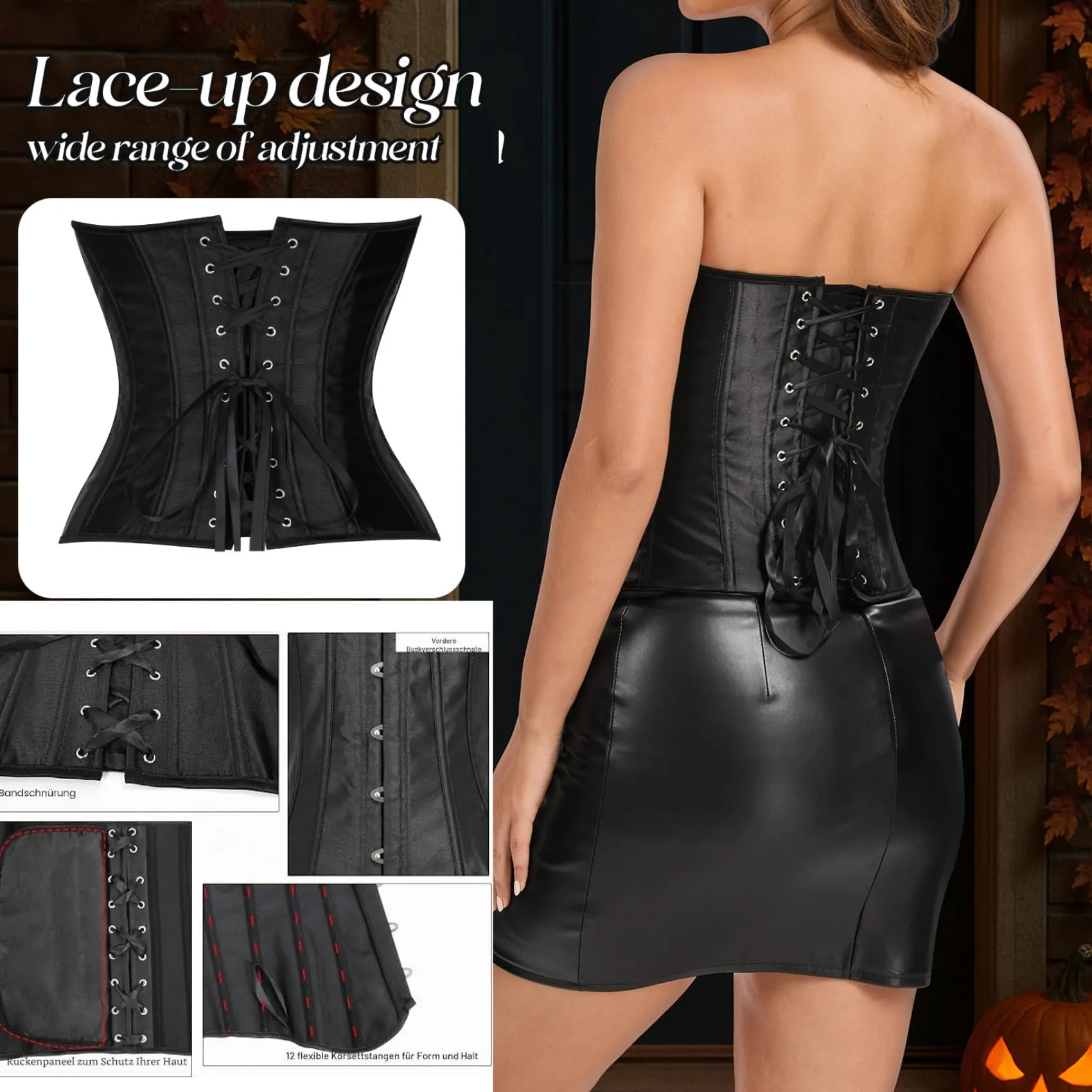 LEACOOLKEY Corsetto Gotico con Bustino Intero da Donna, Giallo, XXL - immagine 5