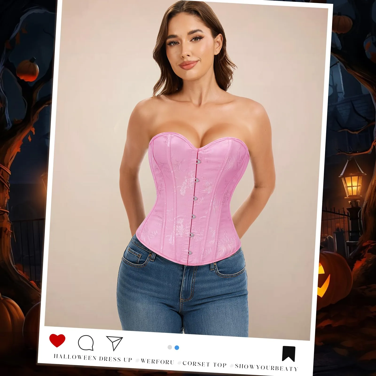 LEACOOLKEY Corsetto Gotico Push-up Bodyshaper Rosa, S - immagine 2
