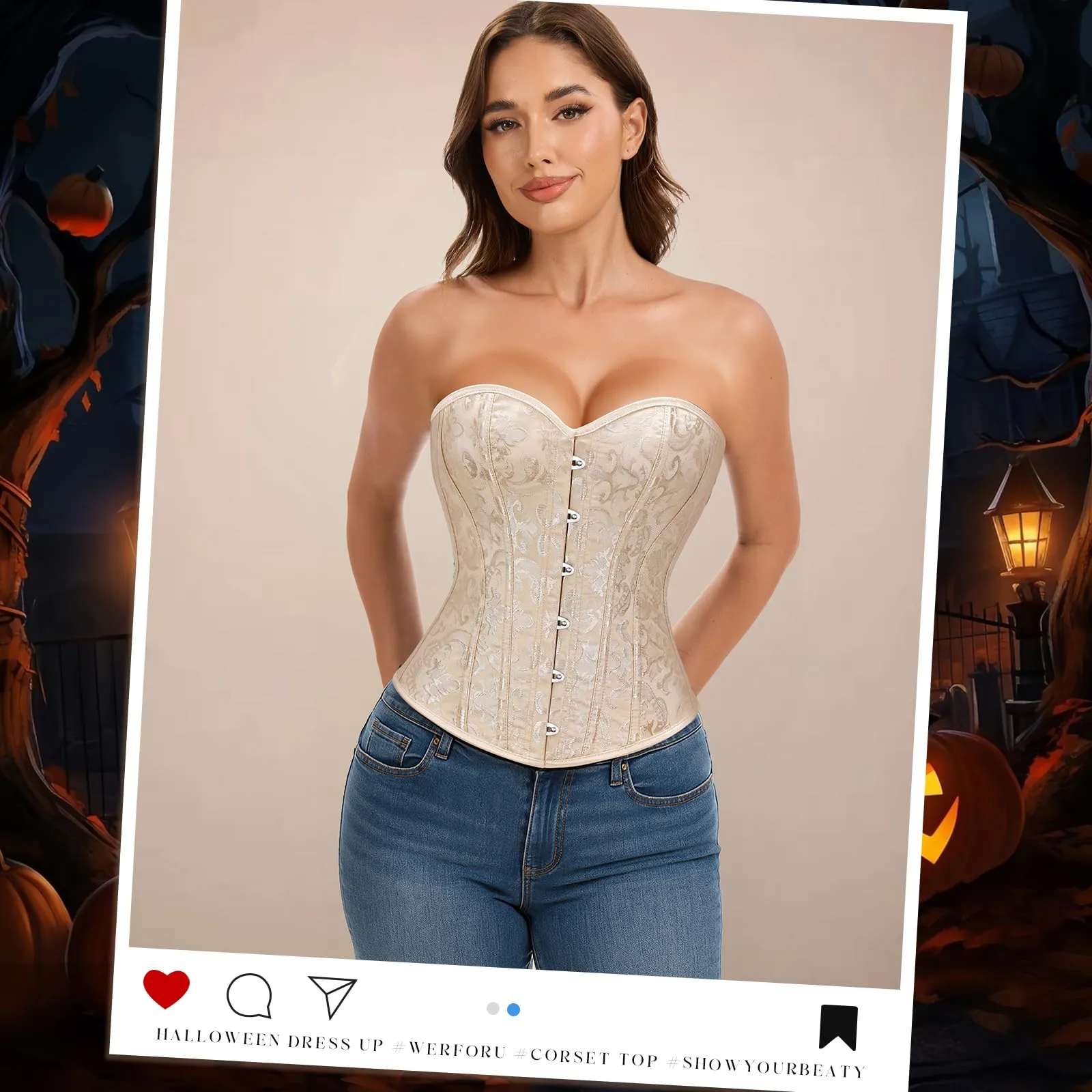LEACOOLKEY Corsetto Gotico Push-up Bodyshaper Beige, M - immagine 2