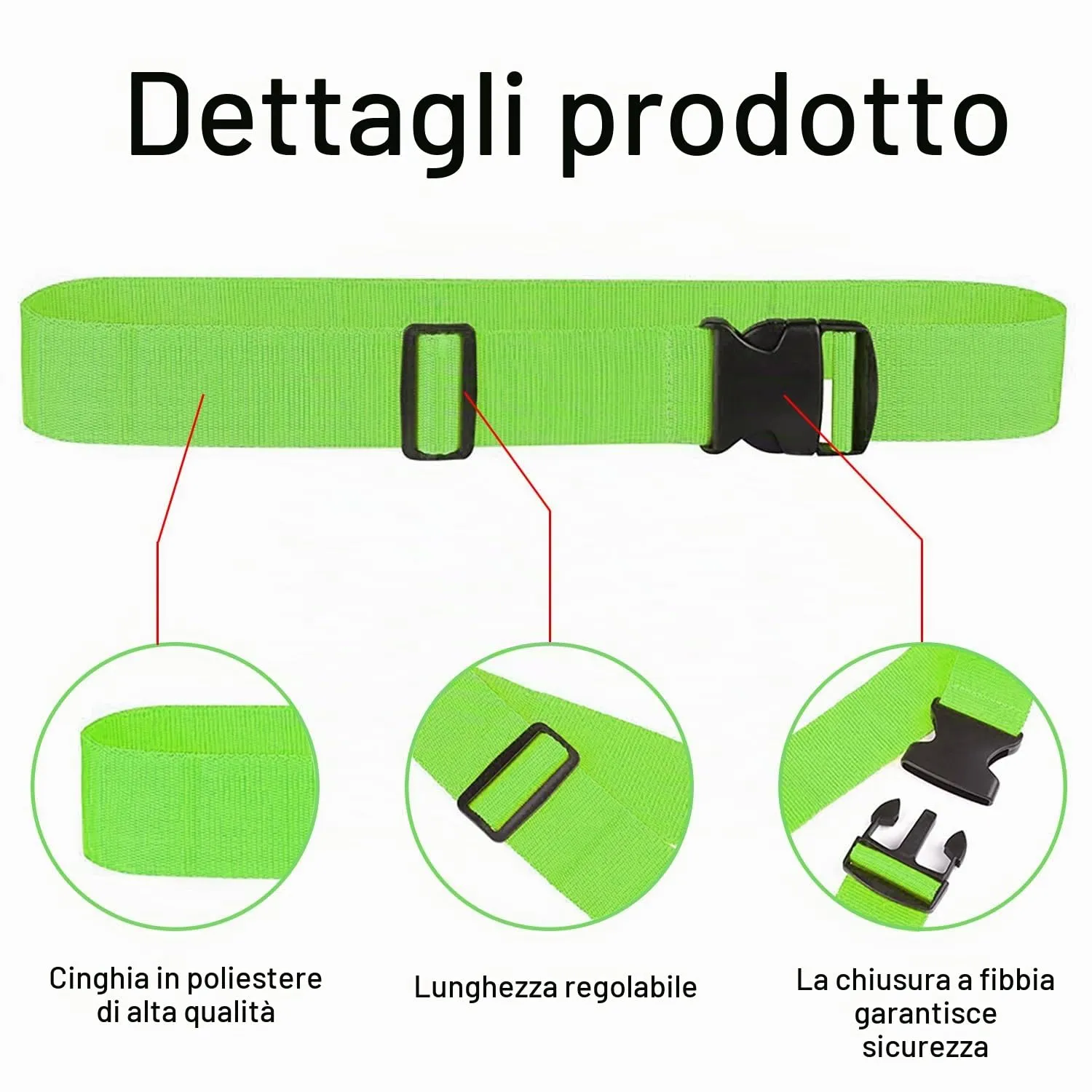 peiqiup Cinghia per valigia con etichette per bagagli, 5 x 200cm, Verde (2 pezzi) - immagine 3