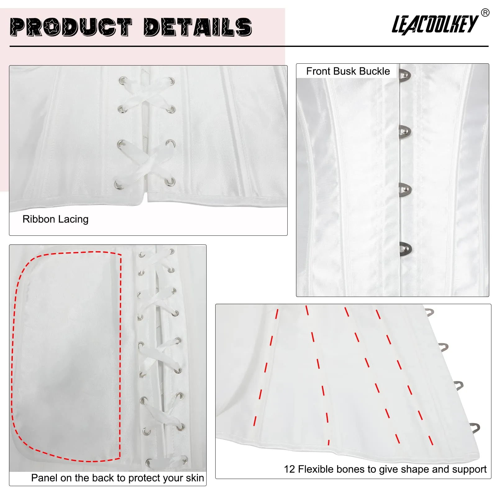 LEACOOLKEY Corsetto Gotico da Donna, Bianco, XS - immagine 5