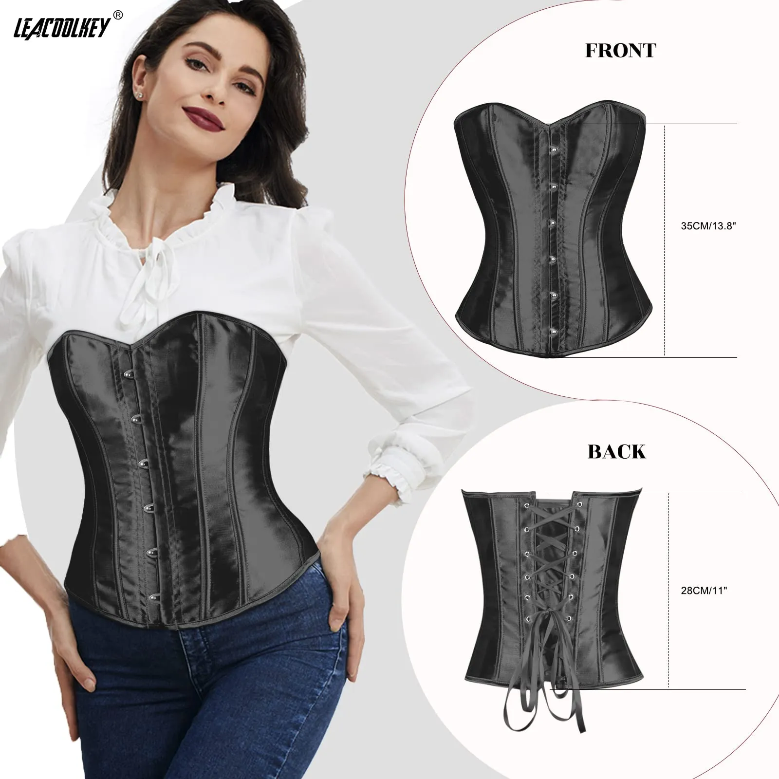 LEACOOLKEY Corsetto Gotico Push-up Bodyshaper Nero, S - immagine 5