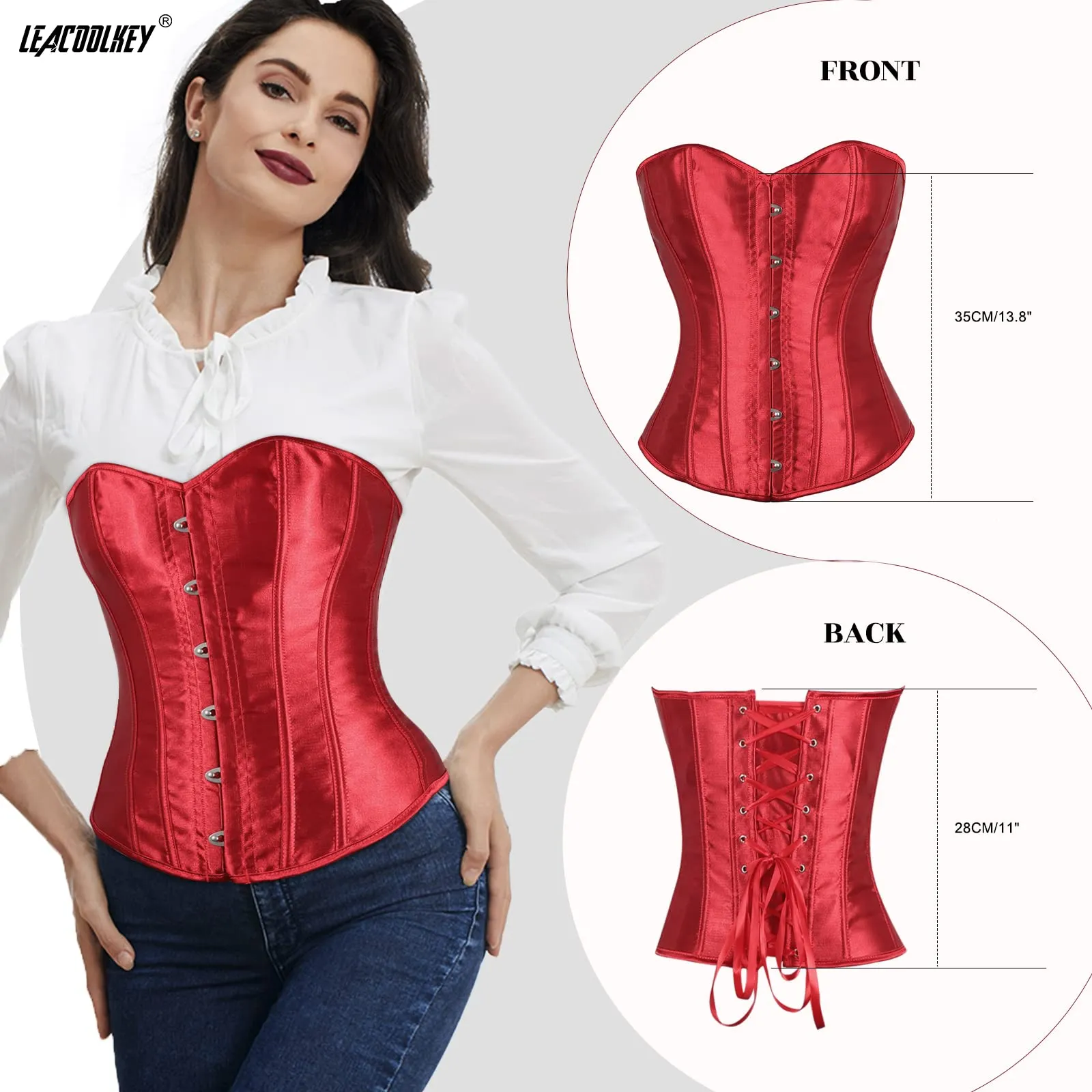 LEACOOLKEY Corsetto Gotico Push-up Bodyshaper per Donna, Rosso, S - immagine 5